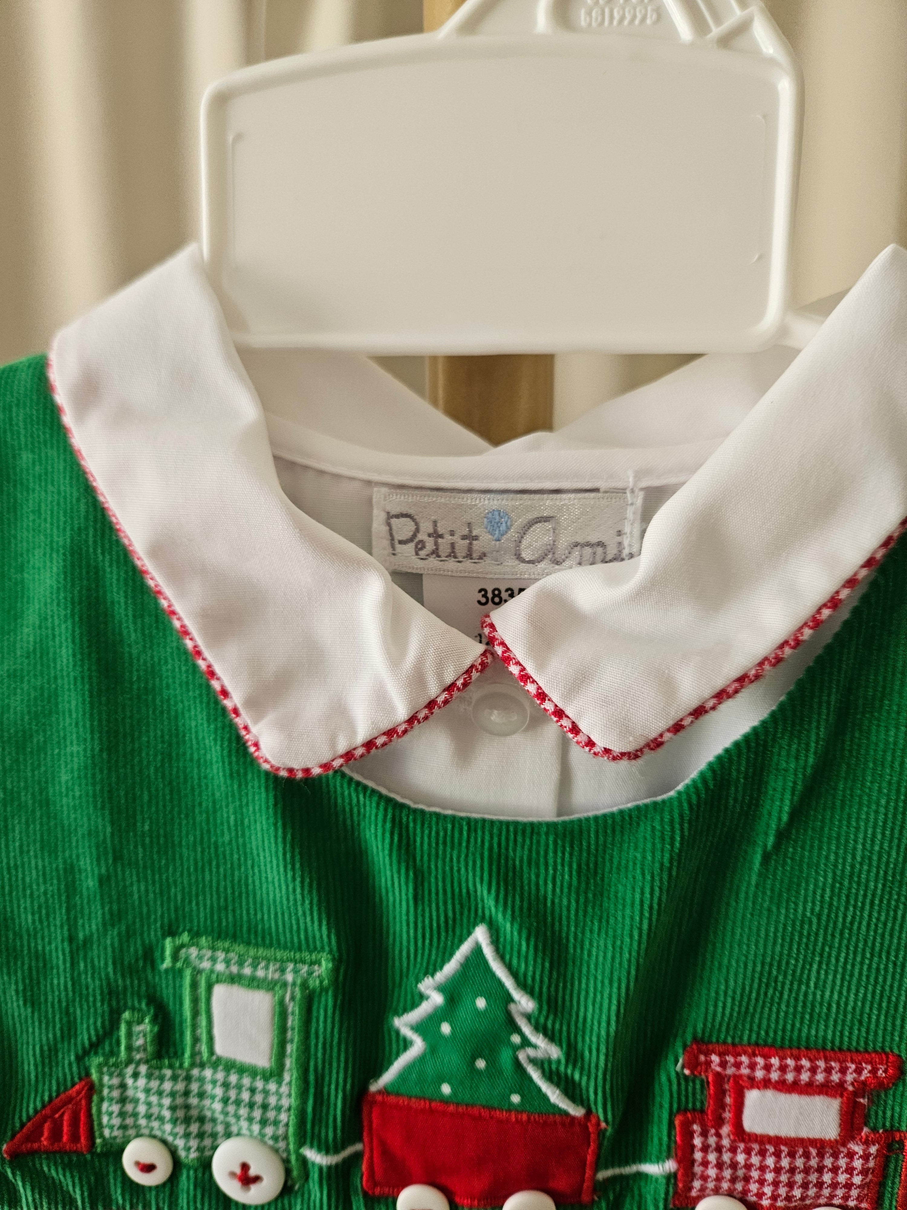 Petit Ami Christmas Train Corduroy Overall Set