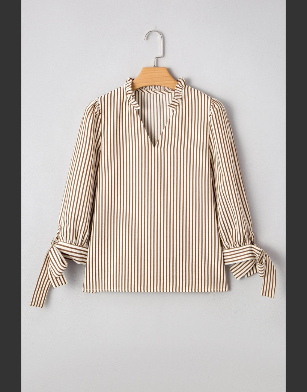 Striped Frill V-Neck Bracelet Sleeve Blouse