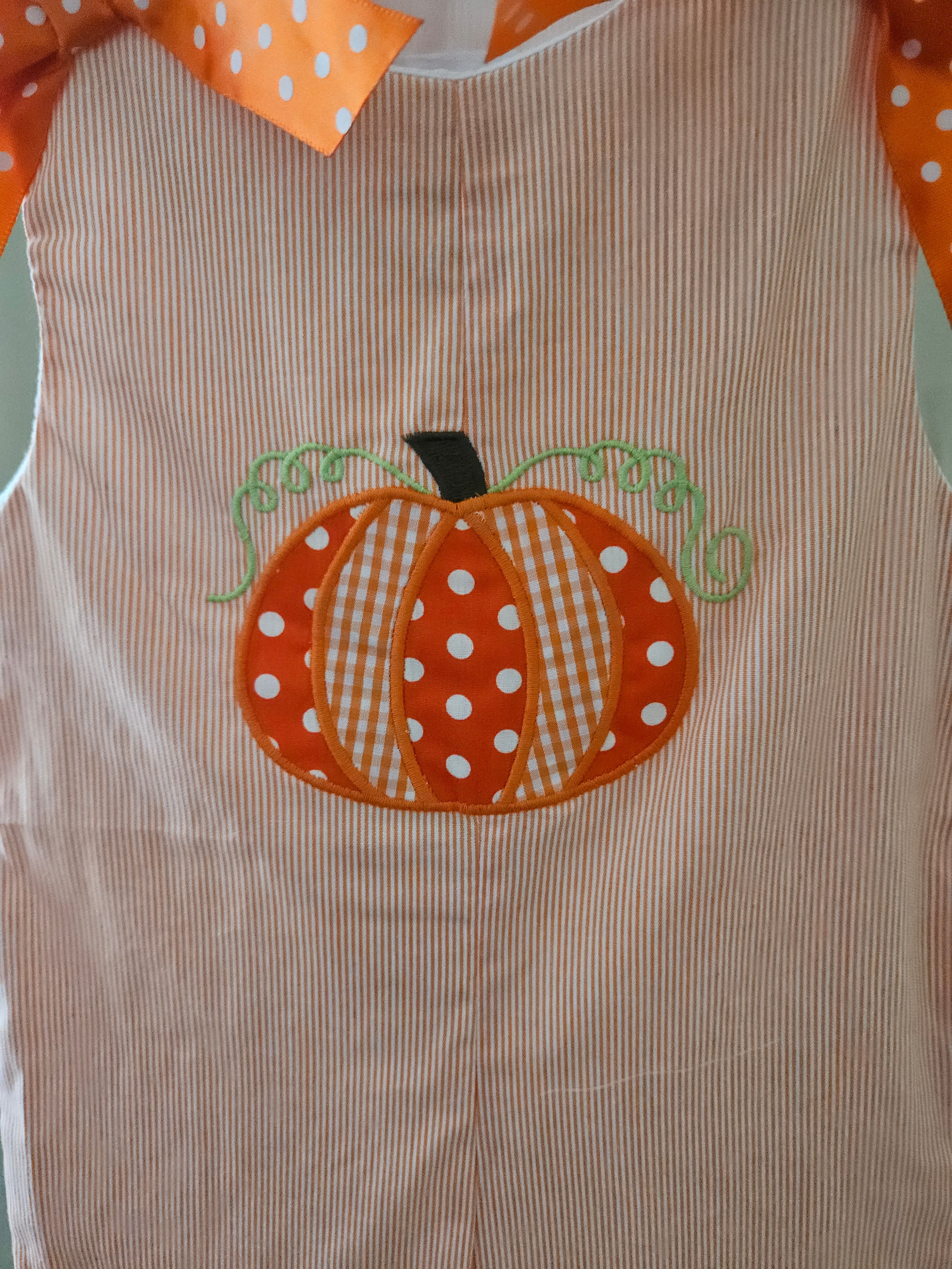 Lil Cactus Pumpkin Appliqué Pinstripe Romper Gingham Ruffle 12-18M