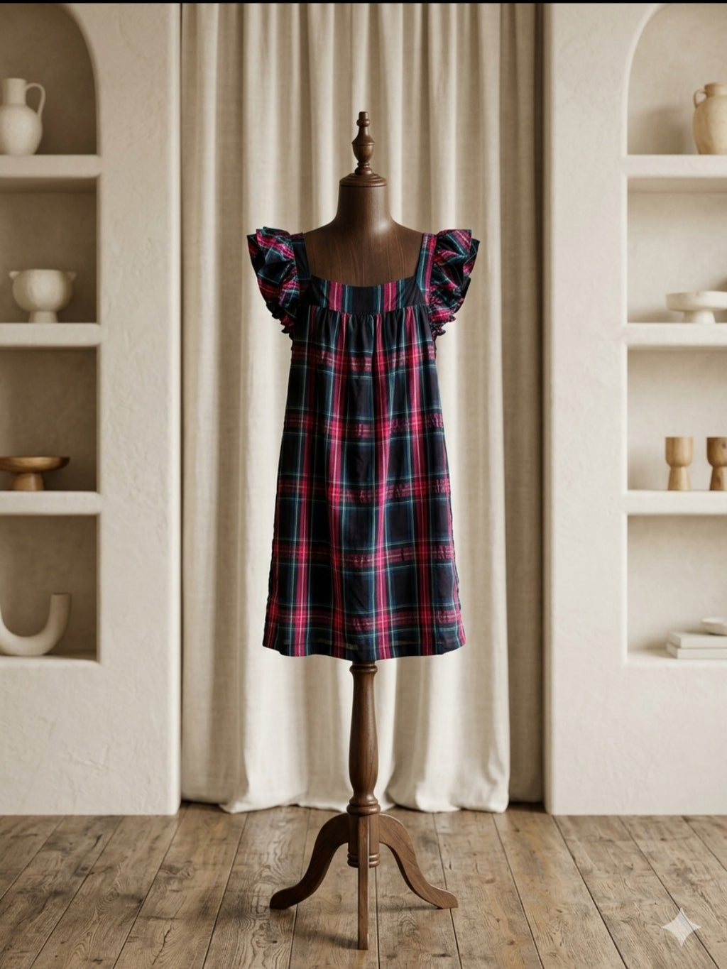 Vineyard Vines Girls Plaid Flutter Sleeve Dress