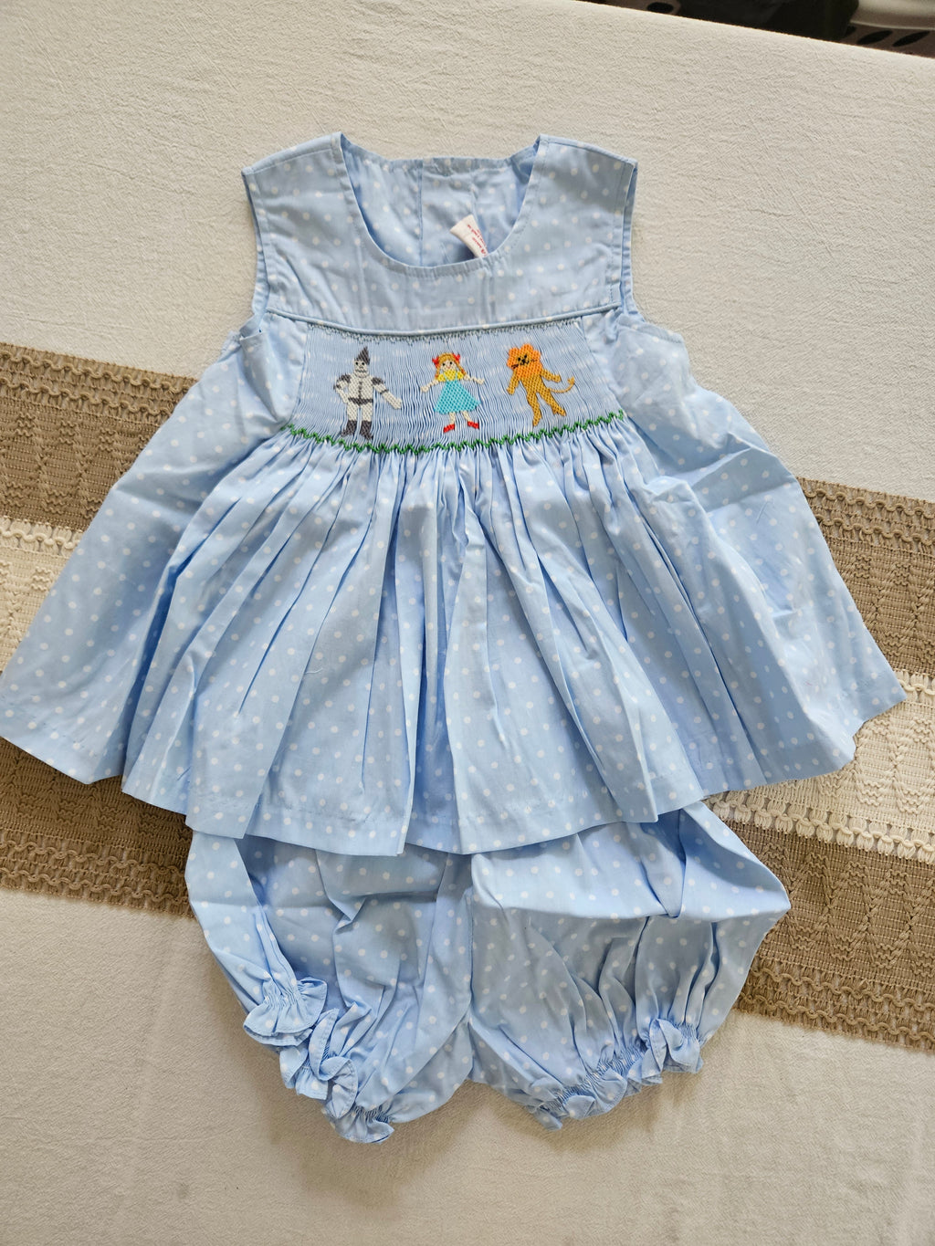 Mom & Me 24M Blue & White Polka Dot Wizard of Oz Smocked 2pc Set