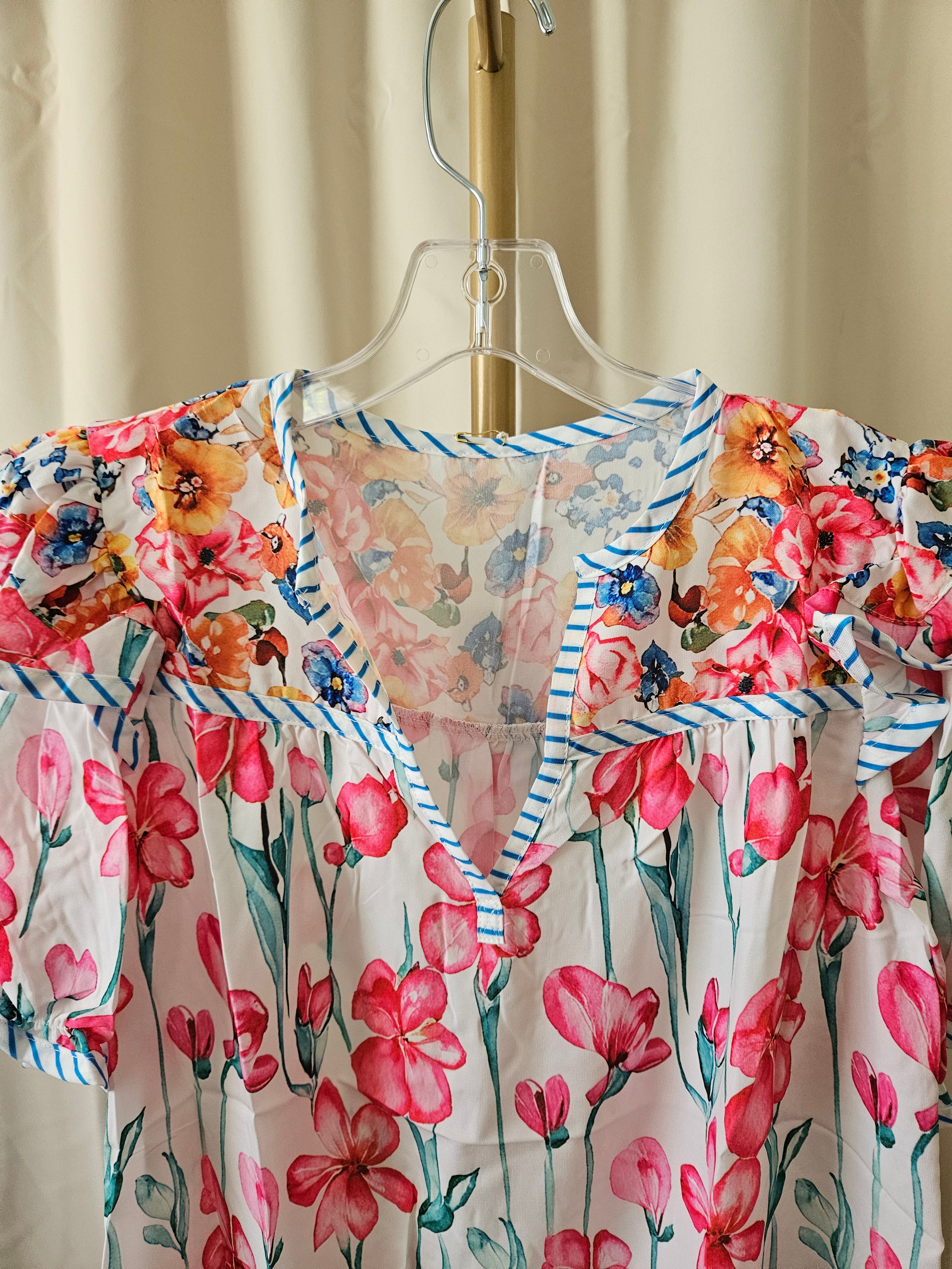 Lovesoft Pink Floral Contrast Trim Blouse 🌸