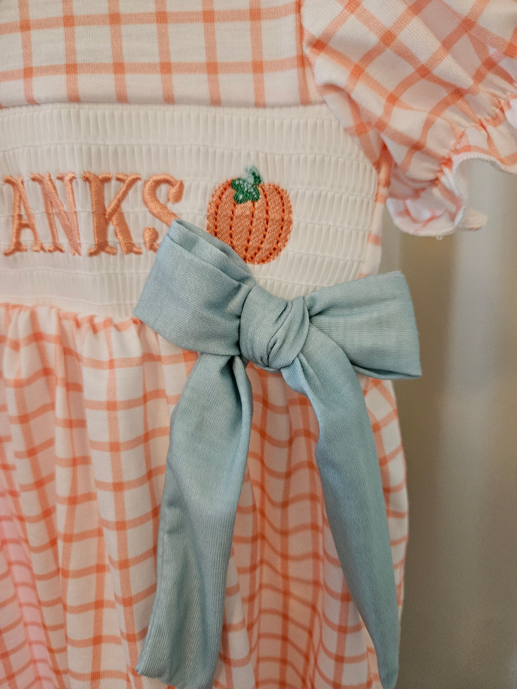 Custom Made Orange Plaid Pumpkin Smocked Dress Size 3T