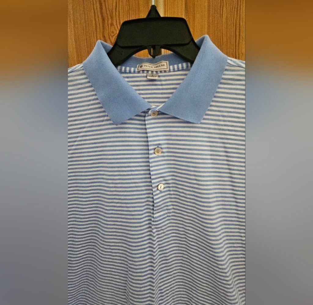 Peter Millar Blue & White Striped Polo Size Large