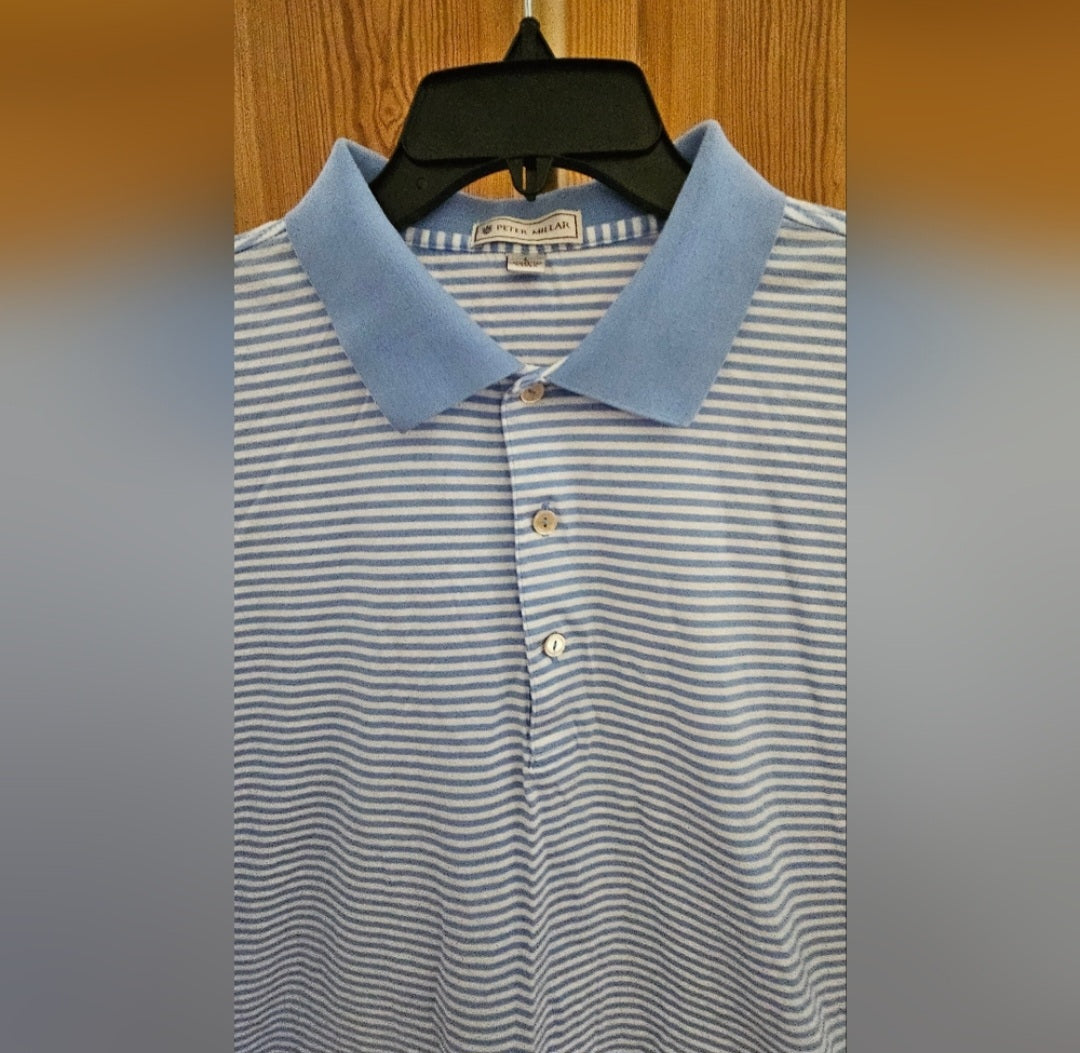 Peter Millar Blue & White Striped Polo Size Large