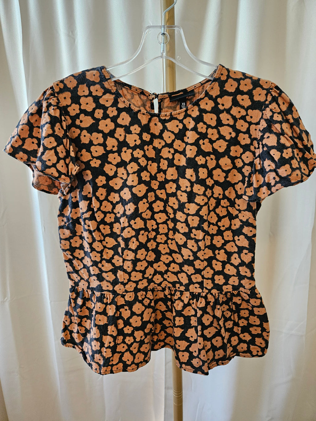 Who What Wear Blouse Size XS Burnt Orange & Black Linen Blend