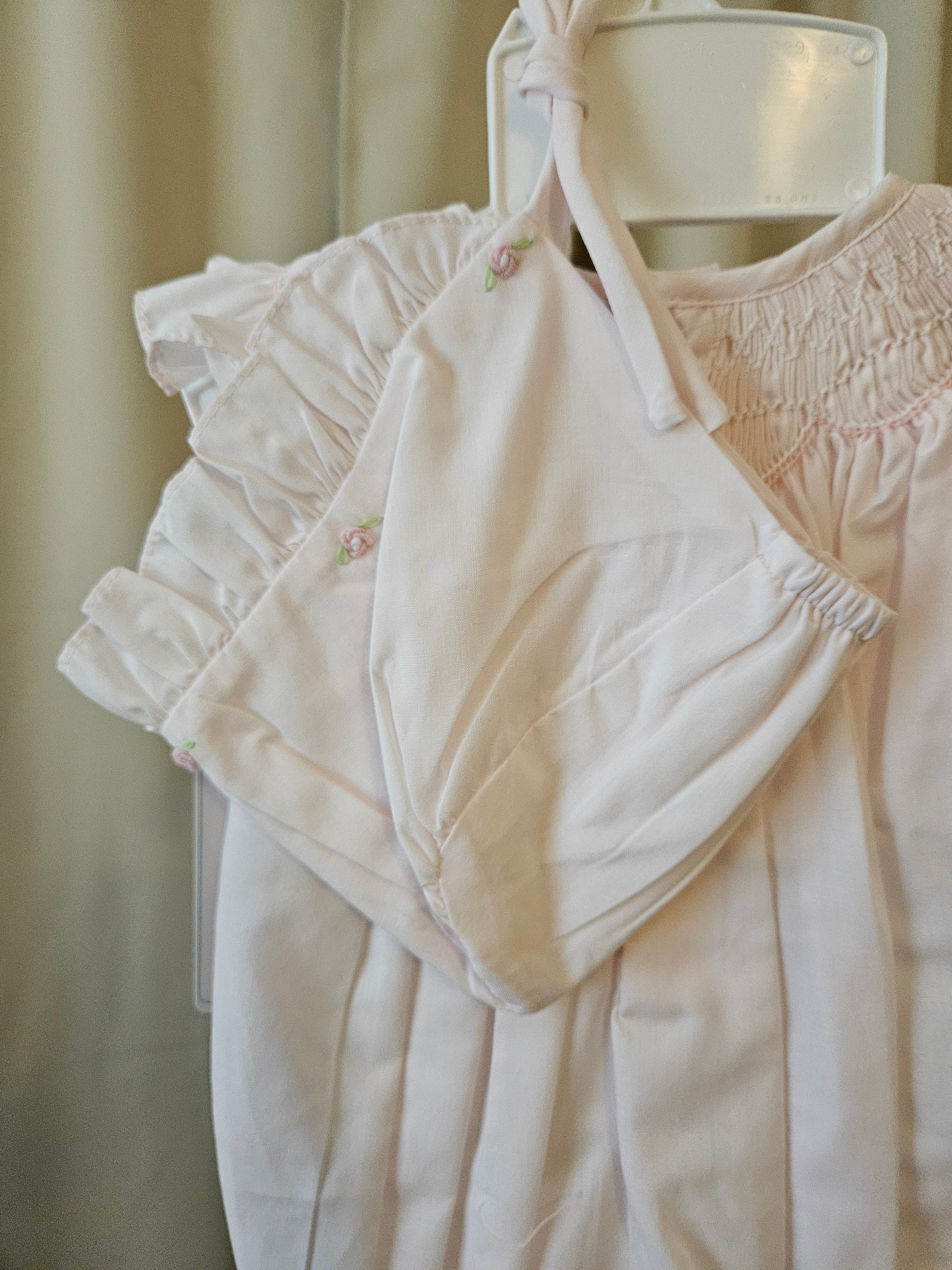 Petit Ami Pink Smocked Bubble Romper Set w/ Bonnet NB & 3M NWT