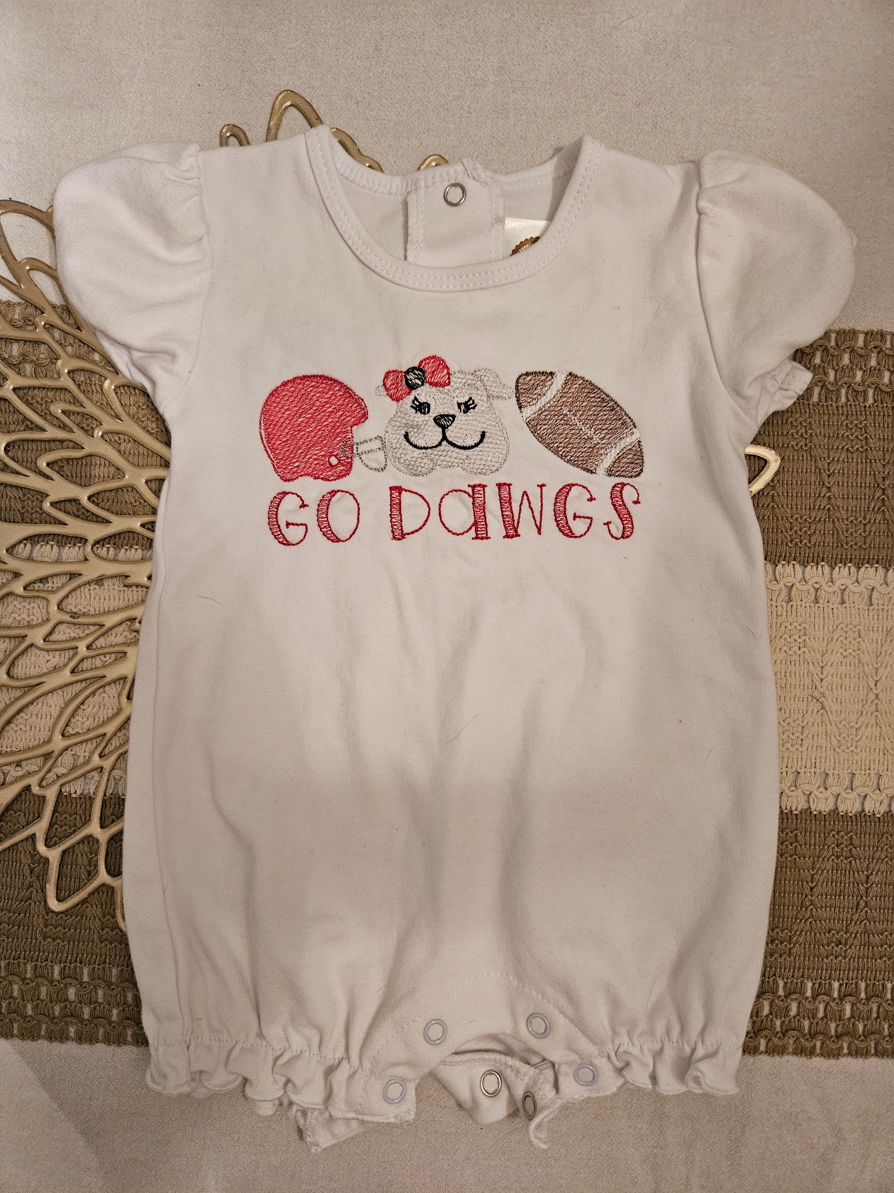 GA Bulldog Bundle. Bubble, Sleeper, Bloomers And Bow Sz 6-12M