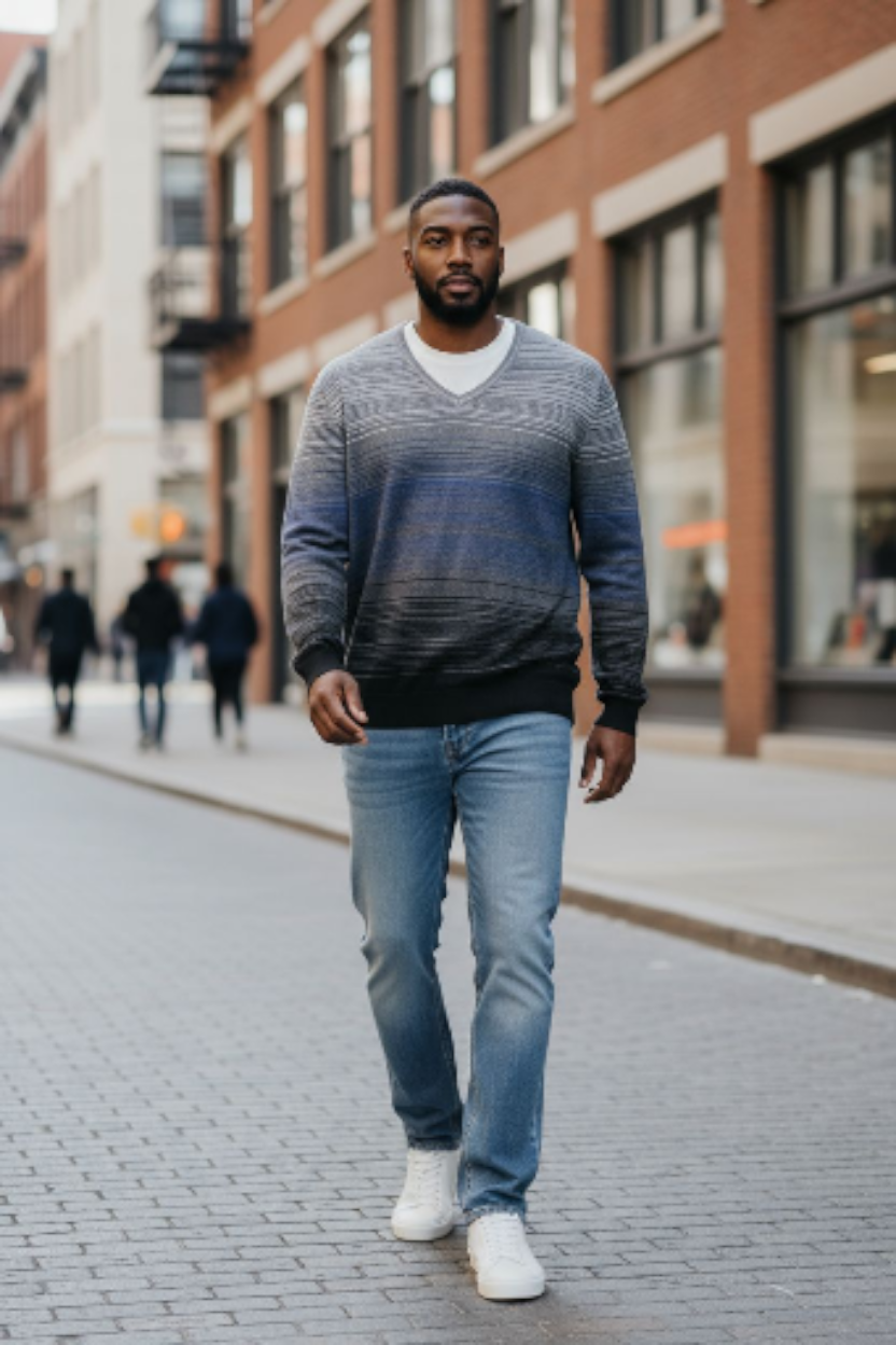 Calvin Klein Charcoal and Black Knit Striped Sweater Sz Lg