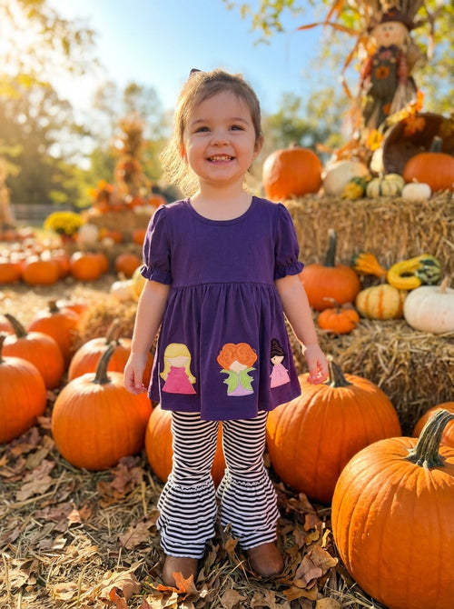Abby & Evie Hocus Pocus 2pc Outfit With Stripped Ruffle Pants