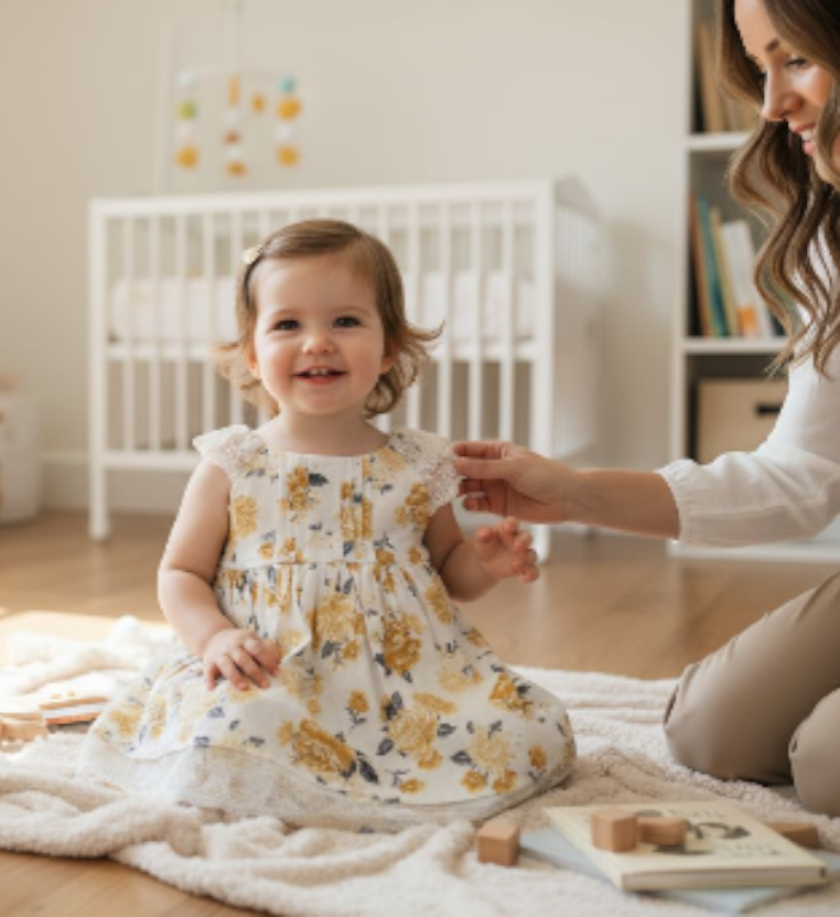 Tahari Baby Dress with Yellow Floral and Lace Sz 18M