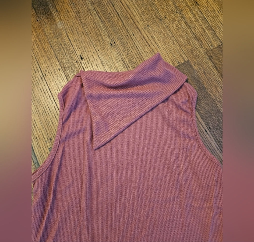 Sleeveless Waffle Asymmetrical Collar Slip Dress Size 8/10