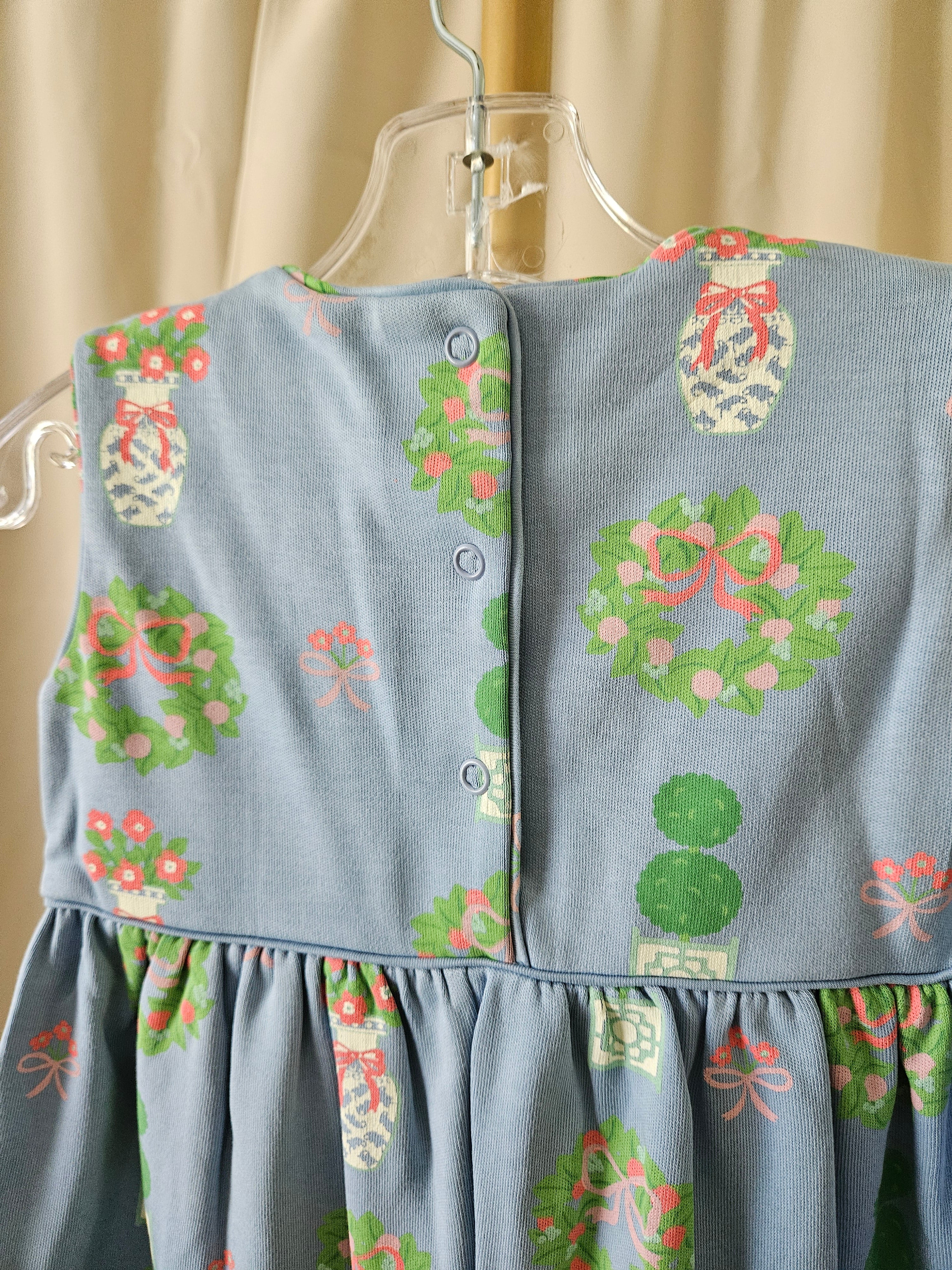 The Beaufort Bonnet Company Rebecca Romper Topiaries & Tangerines Barrington Blue NWT 18-24M