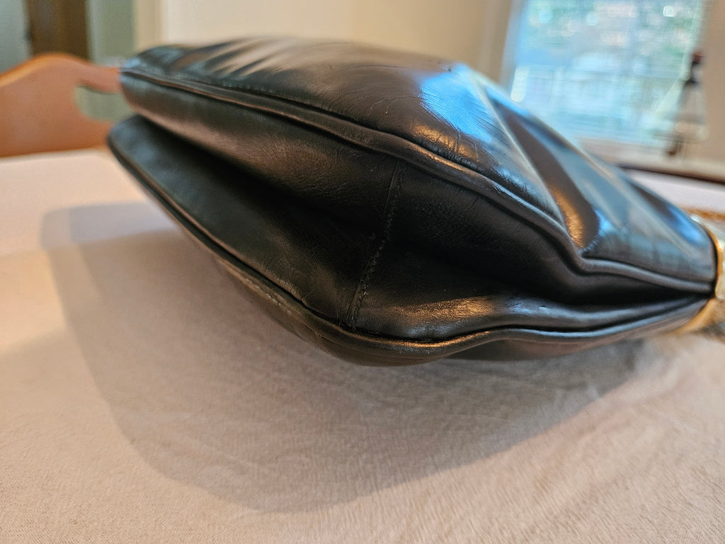 Preloved Vintage Authentic GUCCI 1970's Blk Patent & Gold handbag