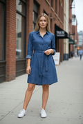 Denim and White Polk a dot mini dress. Size XSmall