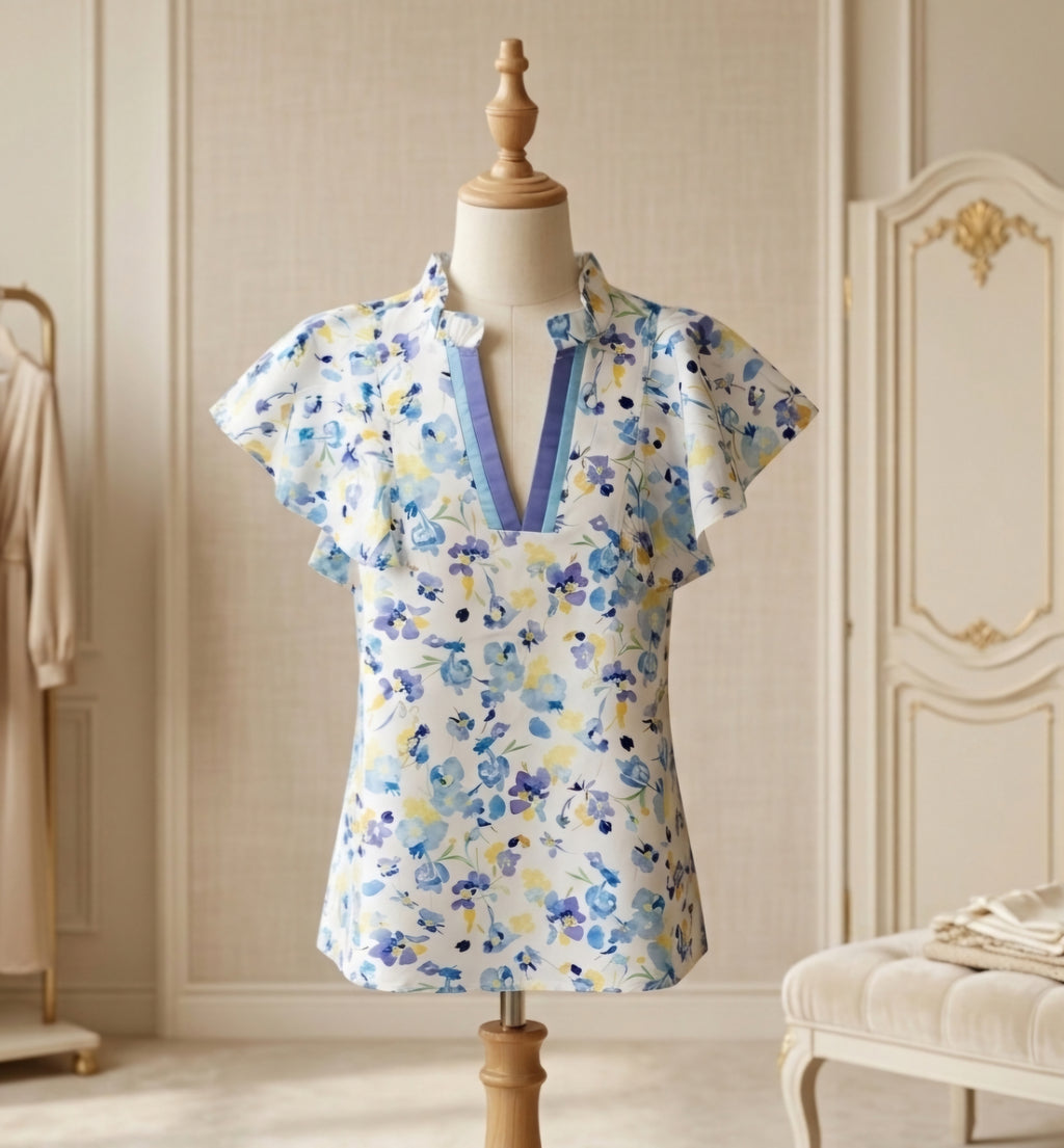 Lovesoft Floral V-Neck Flutter Sleeve Top | Size S & M
