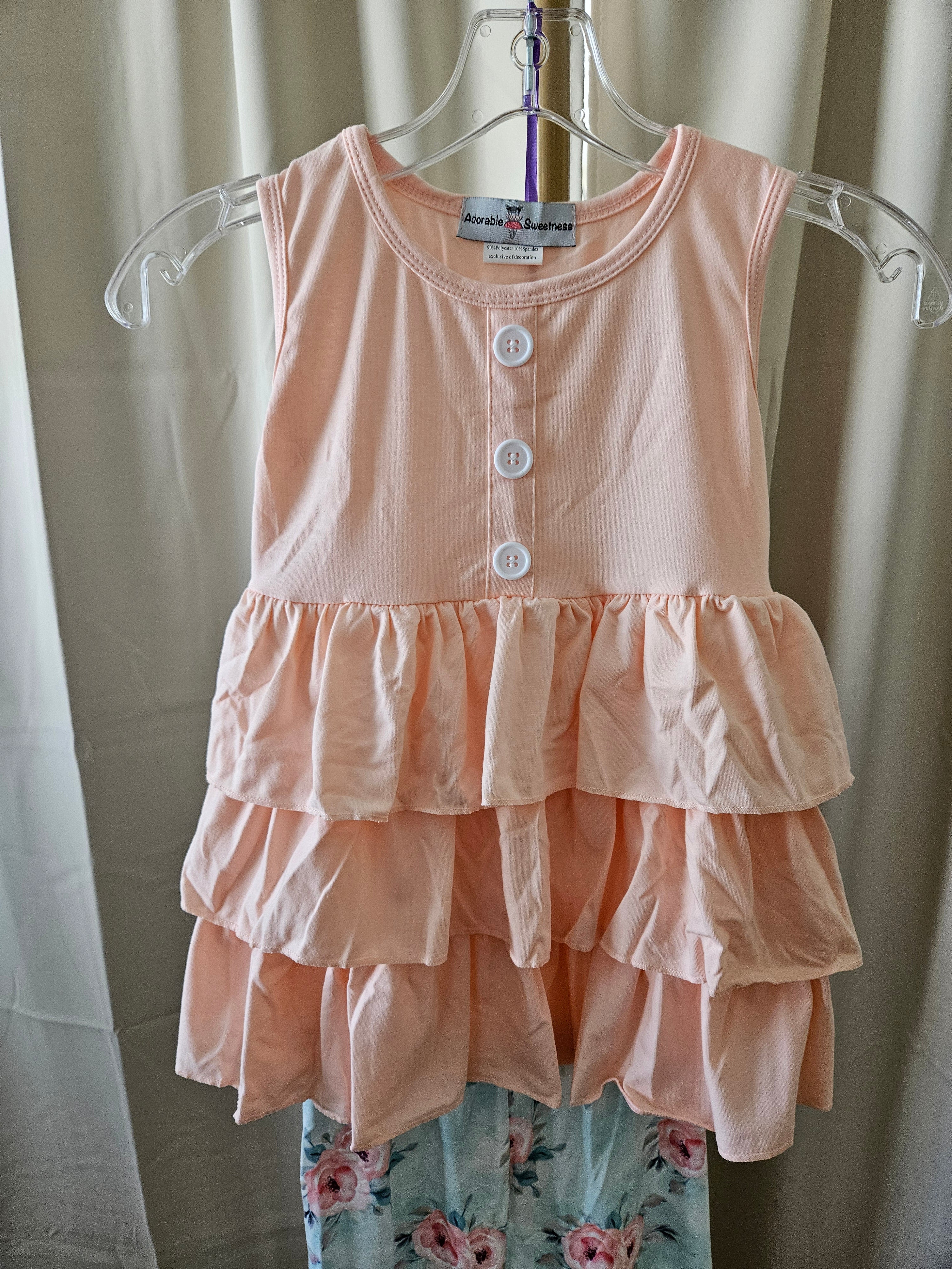 Adorable Sweetness 2-Pc Girls Peach Swing Top & Pastel Floral Leggings Set