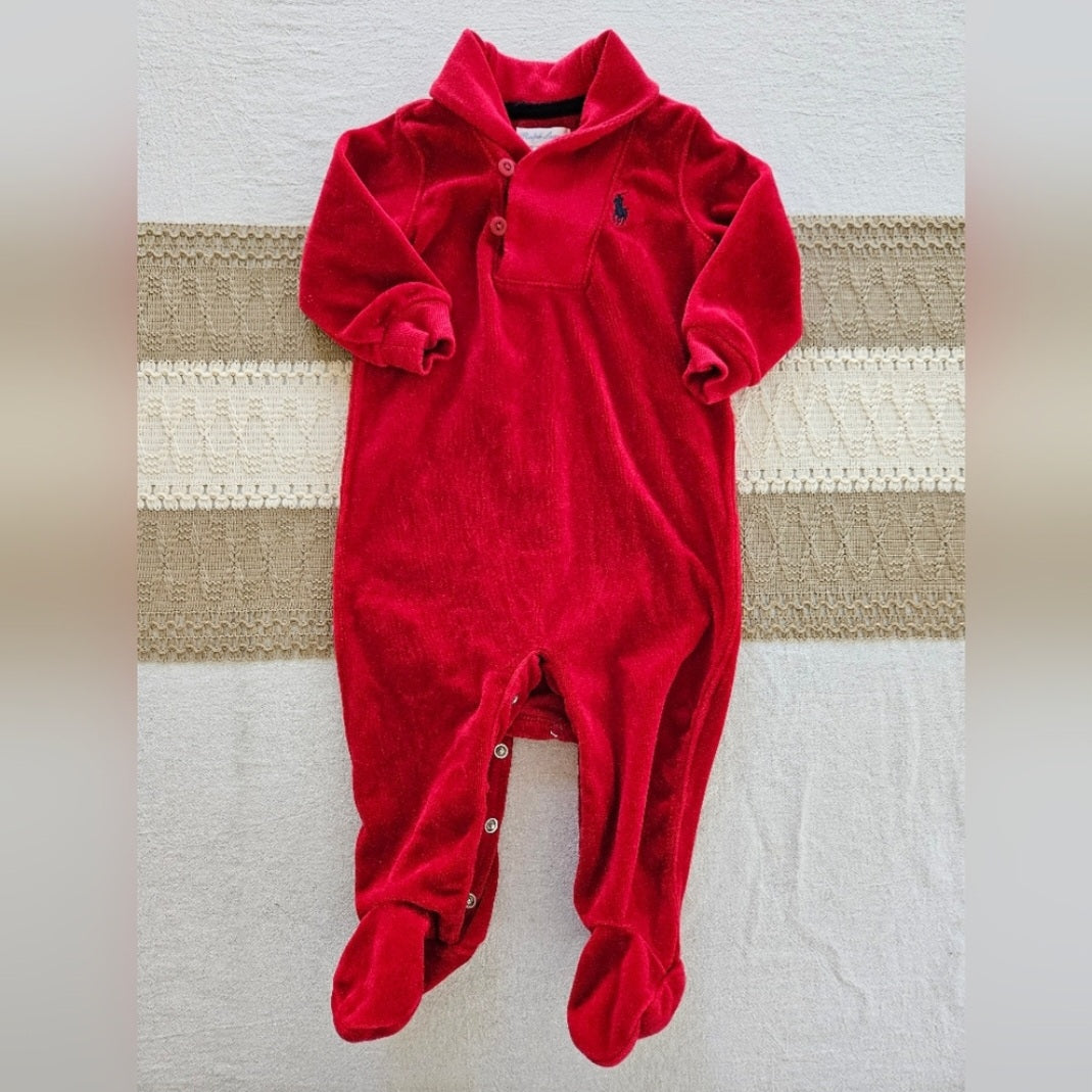Ralph Lauren Blue Label Red Velour Kids Footie Sz 6M