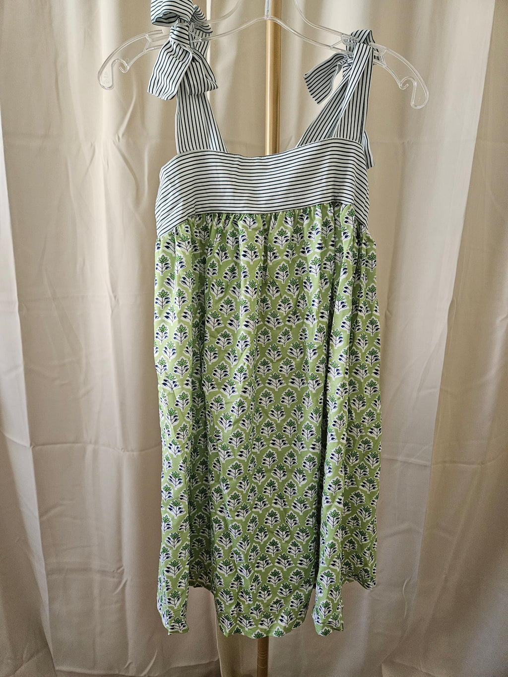 Rosa Clothing Tie Shoulder Spring Sundress Mini Green Blue