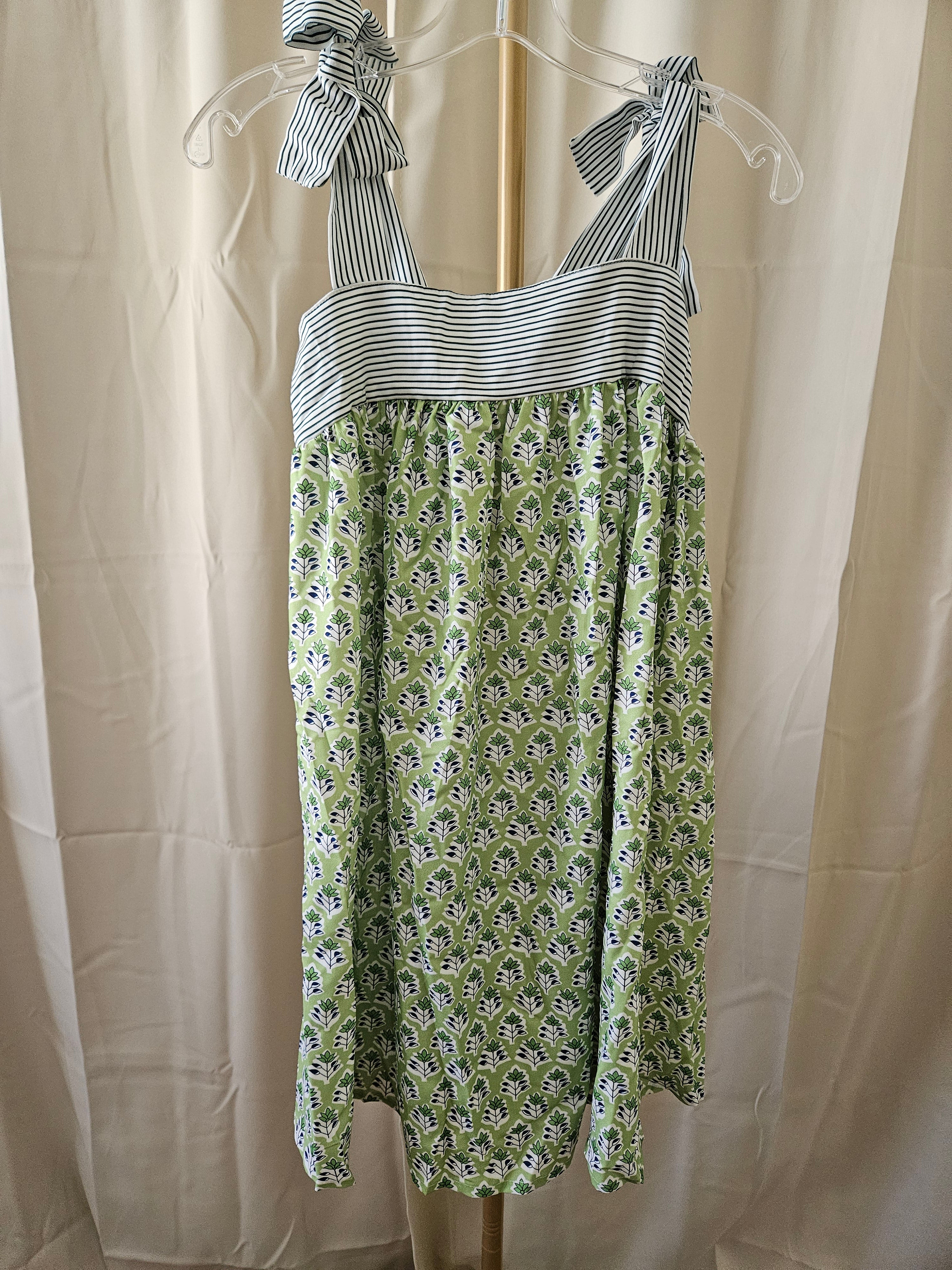 Rosa Clothing Tie Shoulder Spring Sundress Mini Green Blue