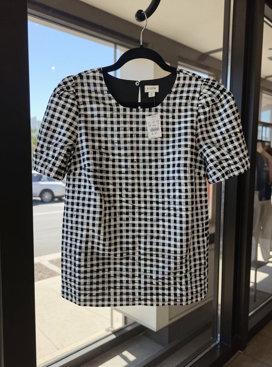 J.Crew Metallic Silver & Blk Gingham Top Size Small