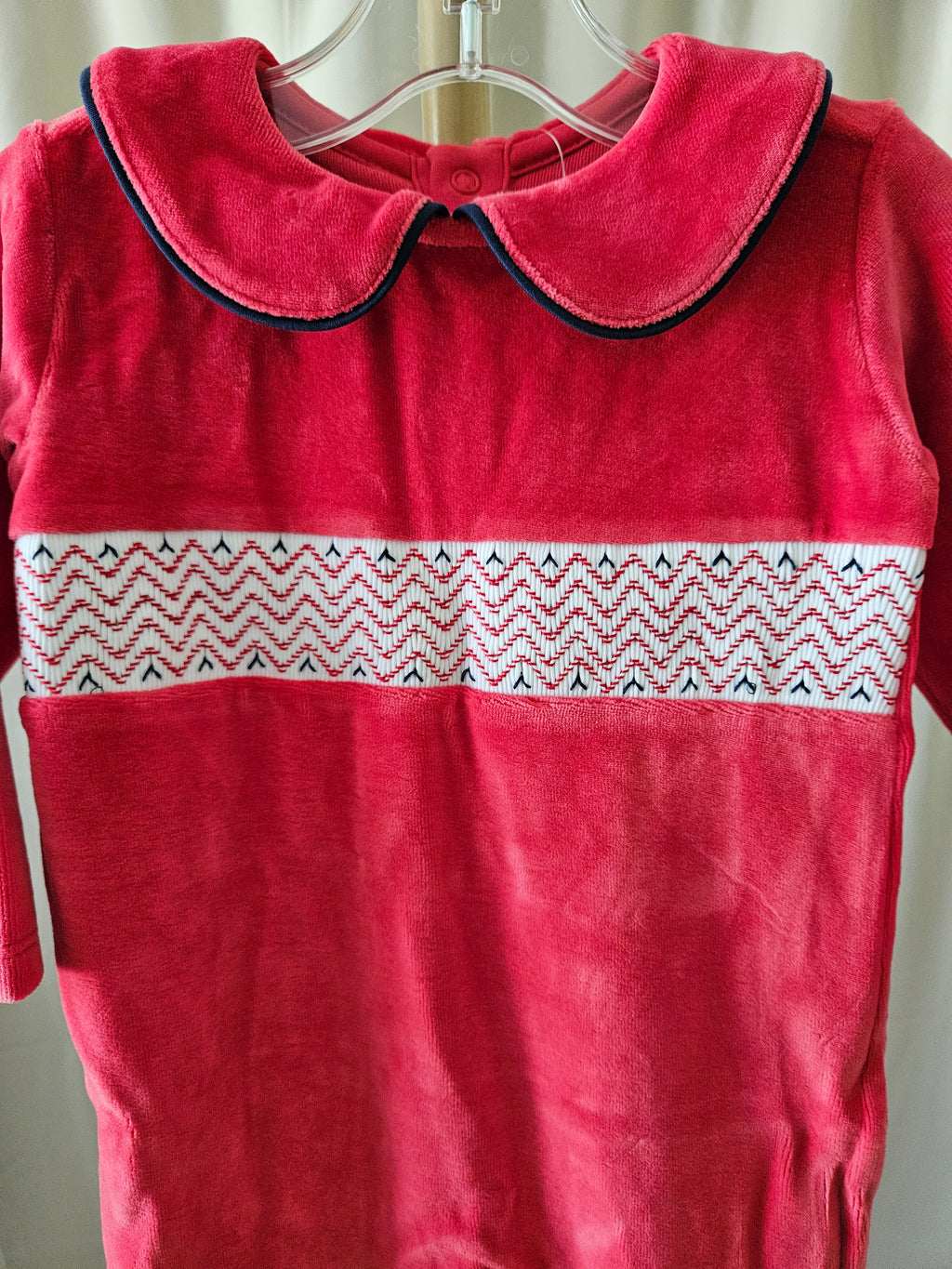 The Beaufort Bonnet Company Red Velour Samuel Smocked Romper |
