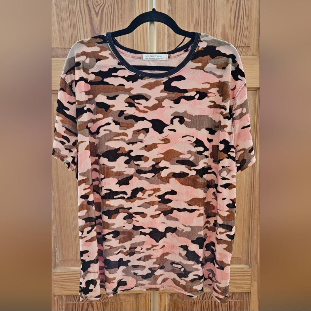 We The Free Textured Velour & Shear Camouflage Top Size Large
