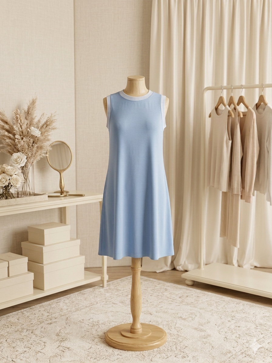 Lovesoft Sky Blue Sleeveless Swing Dress With Pockets