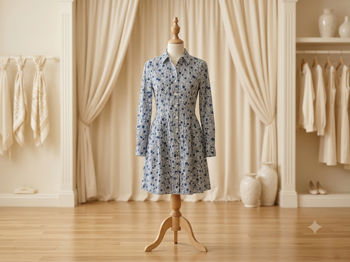 J.Crew Blue & Black Floral Button Front Shirt Dress Size 8