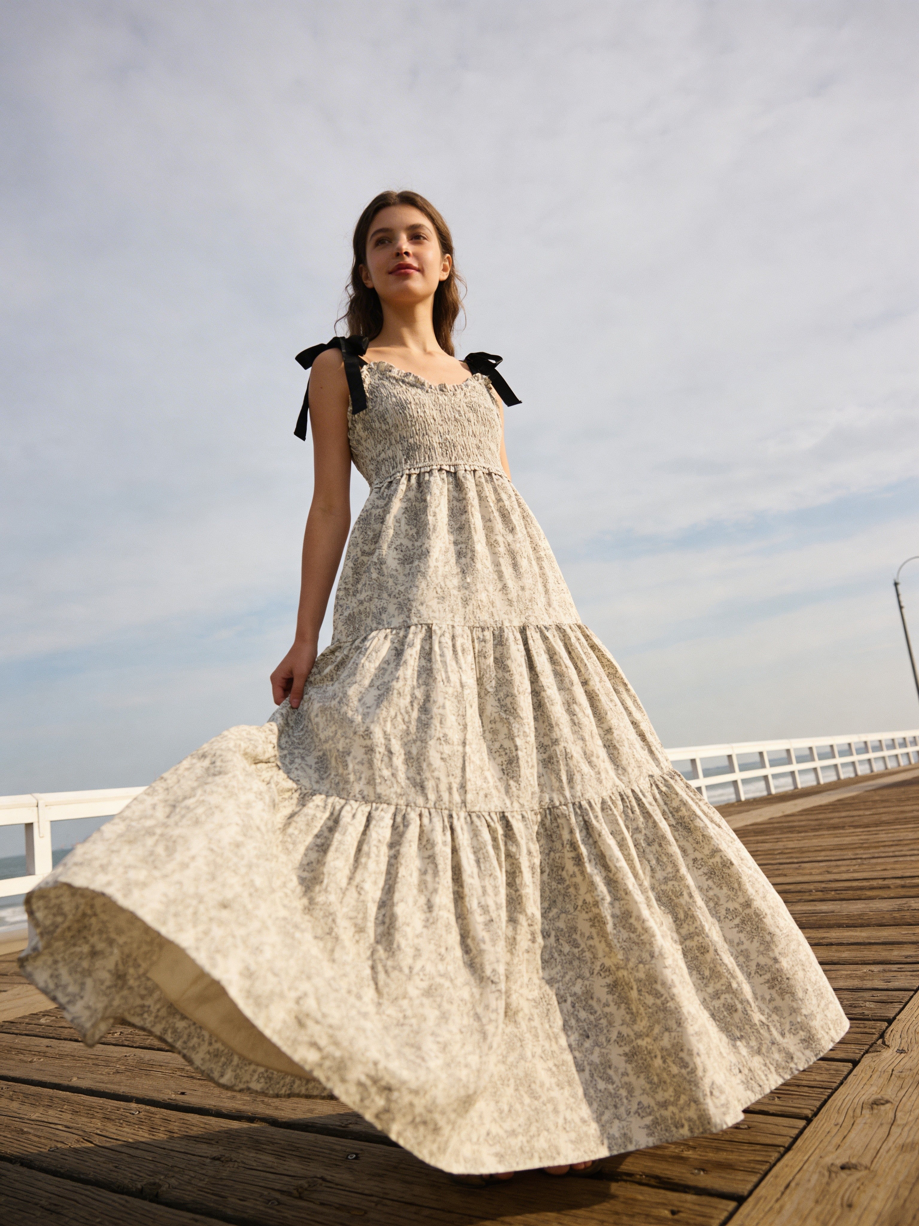 J.NNA Floral Black & Cream Empire Waist Maxi Dress