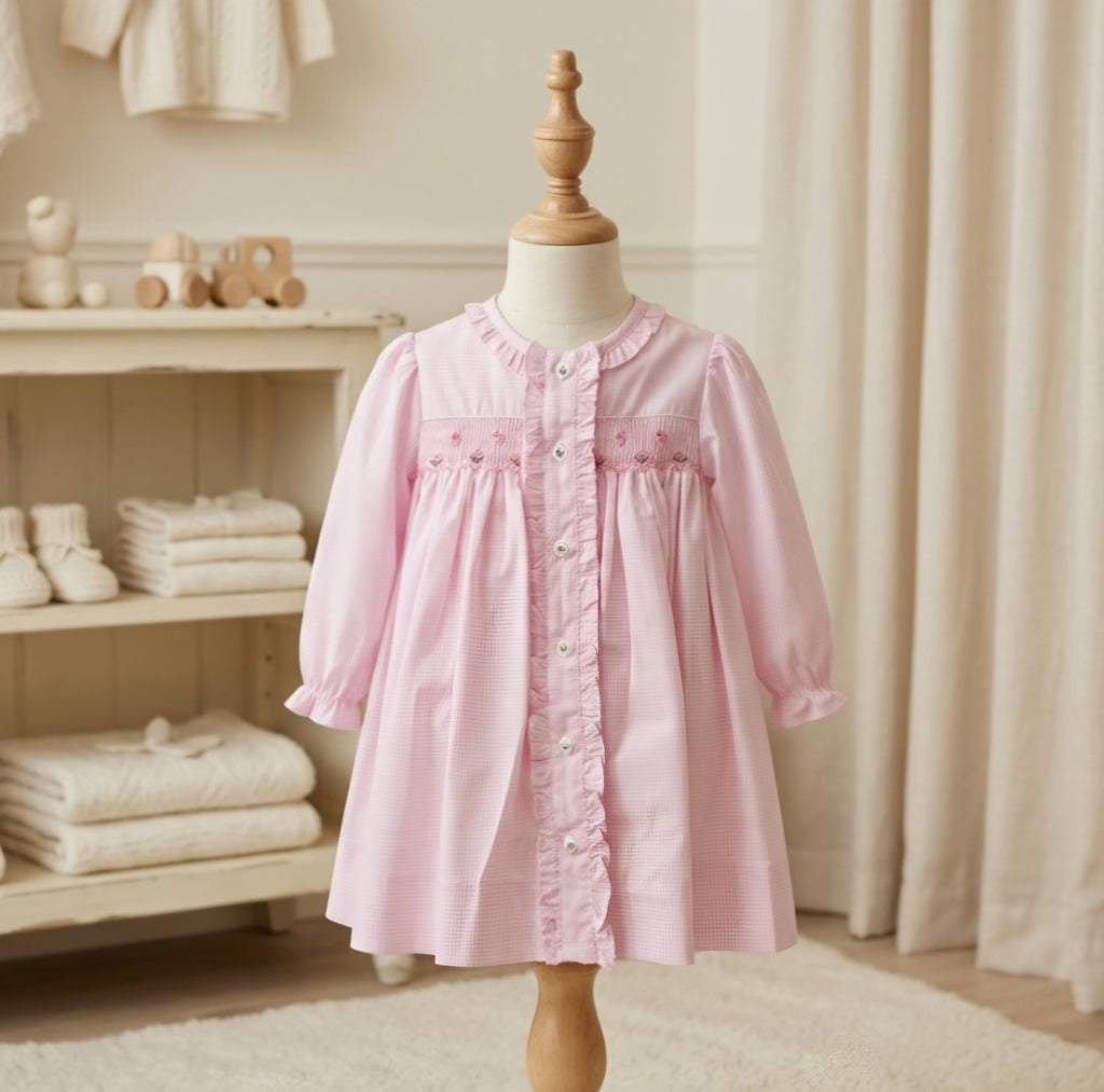 Petit Ami Microcheck Smocked Bow Dress