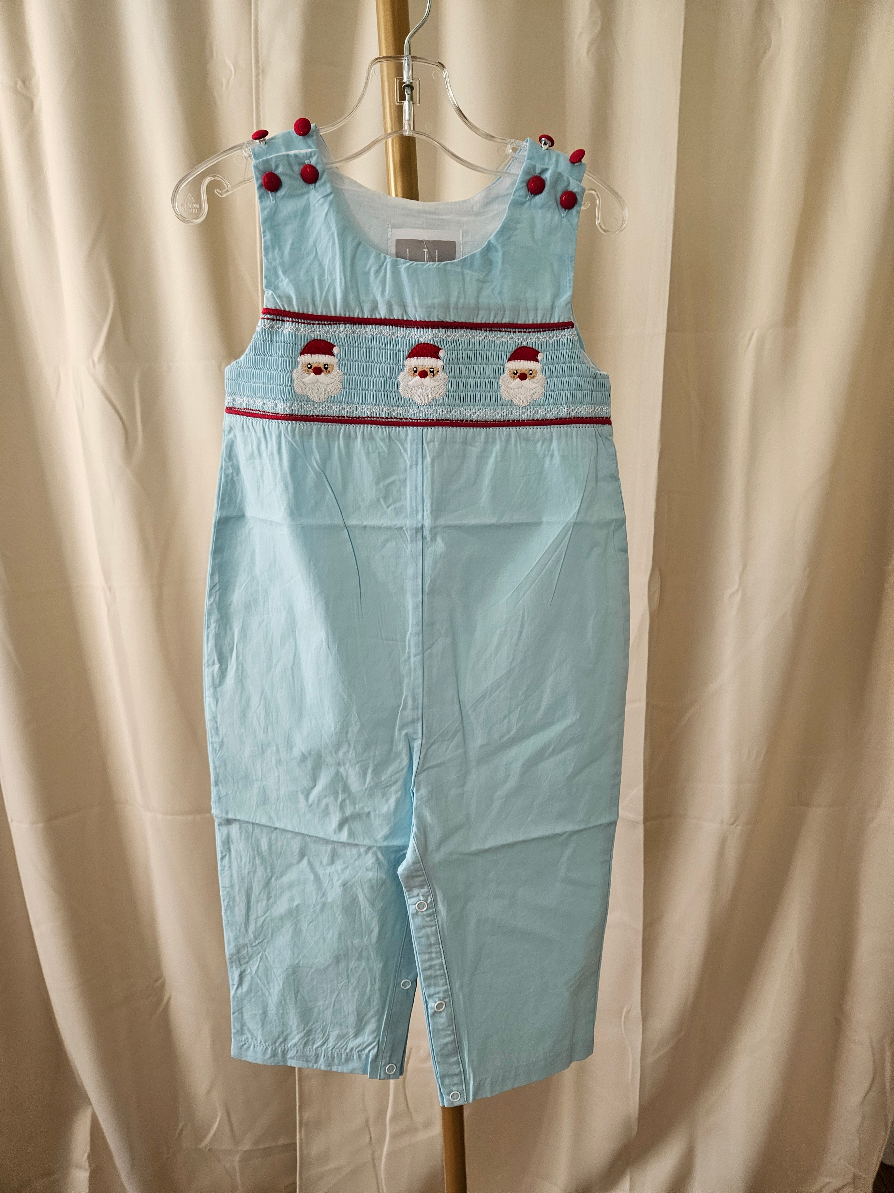 Lil Cactus NWT Light Blue Smocked Santa Jon Jon