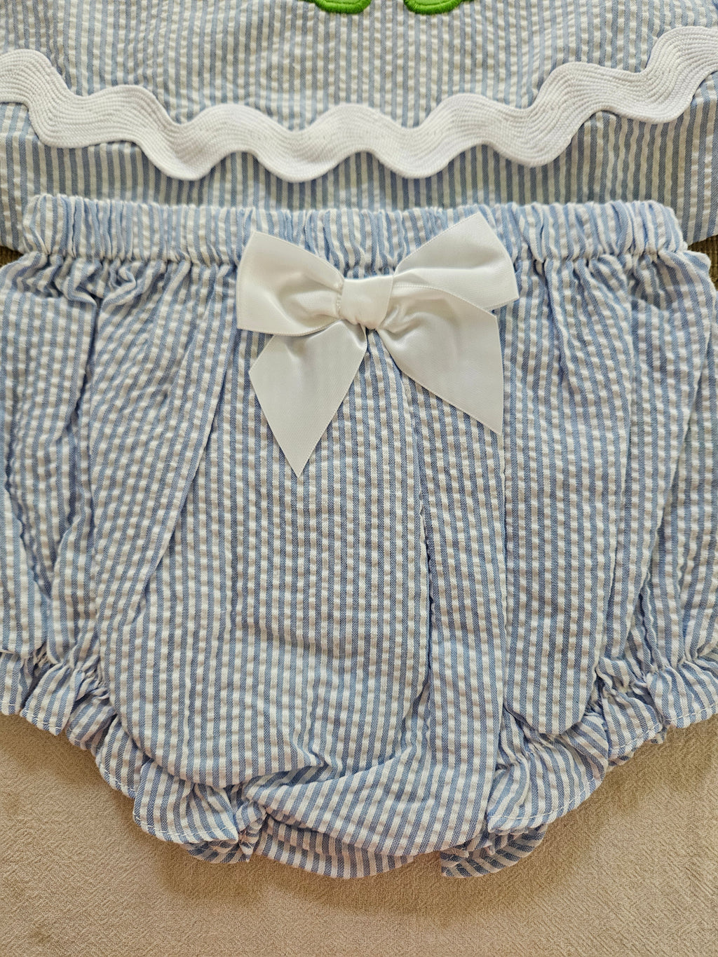 Lil Cactus Blue & White Seersucker Turtle Appliqué 2-Piece Set | Size 6-12M
