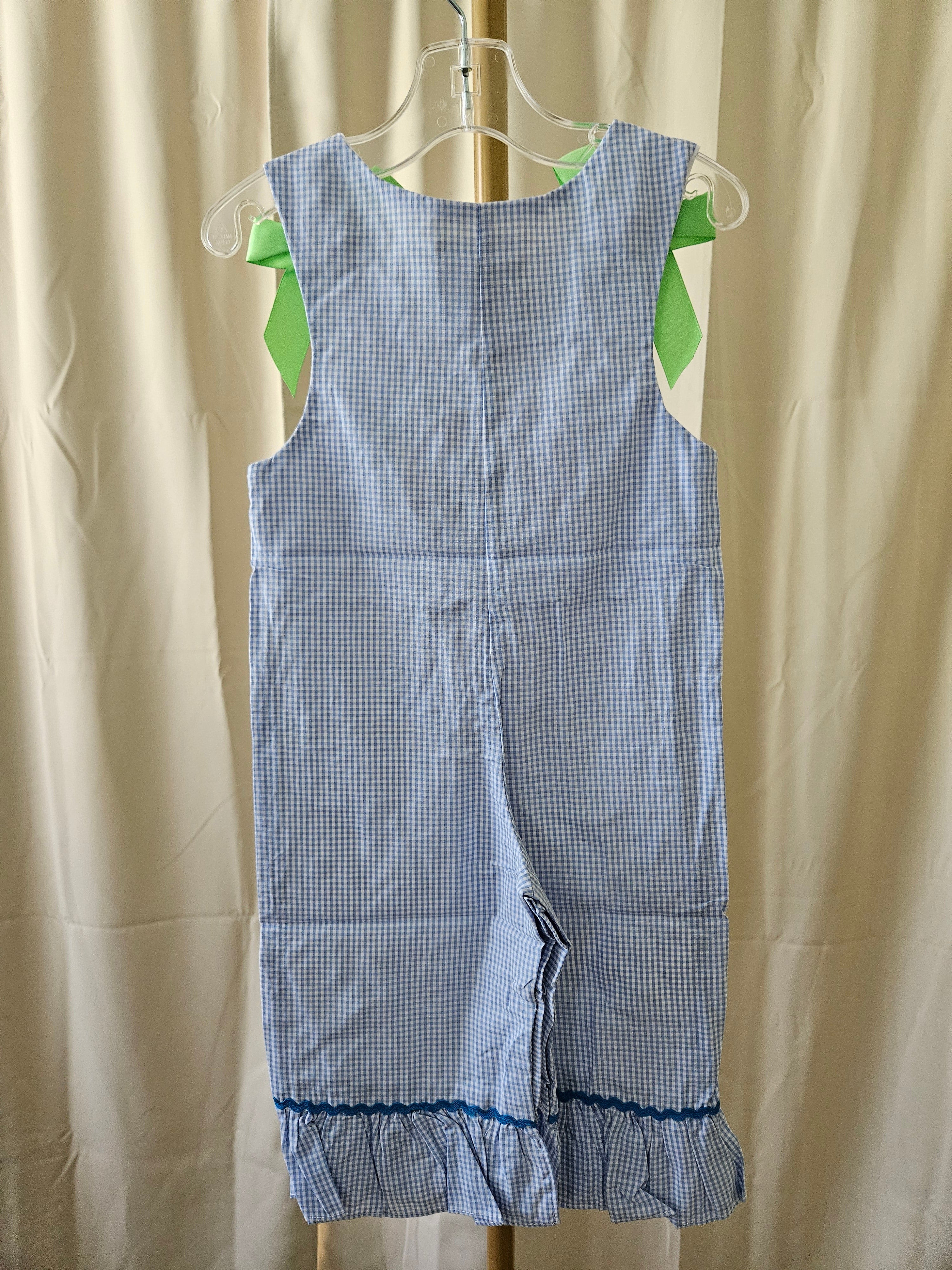 Lil Cactus Blue & White Gingham Pumpkin Appliqué Romper