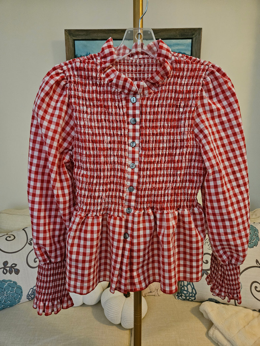 Rosa Clothing Gingham Ruffled Blouse Sz Med