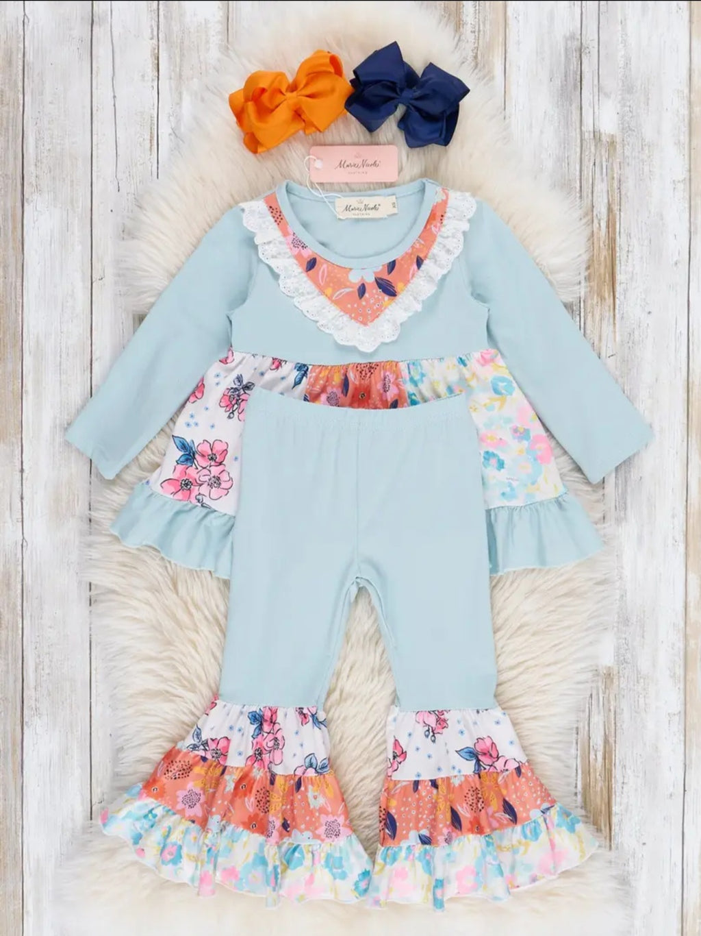 Marie Nicole Teal & Orange Garden Ruffle Sz 2T