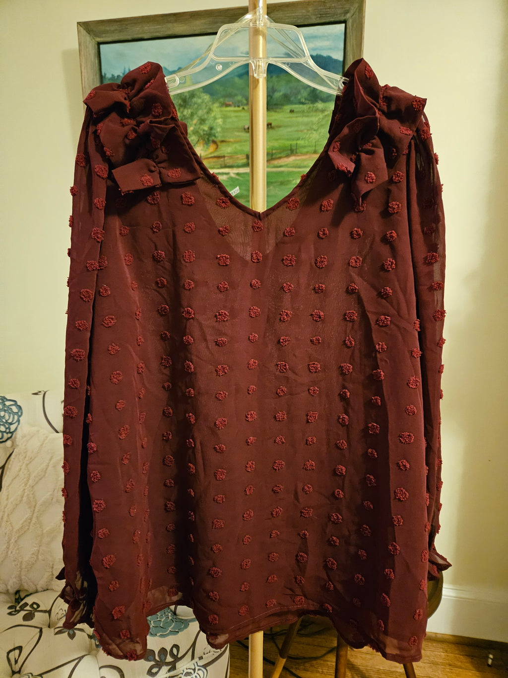 Entro Elegant Burgundy Vneck Shear Women's Top Sz 1X