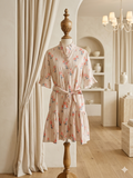 Chic Soul Tan & White Striped Floral Dress Ruffle Trim Belted 3X