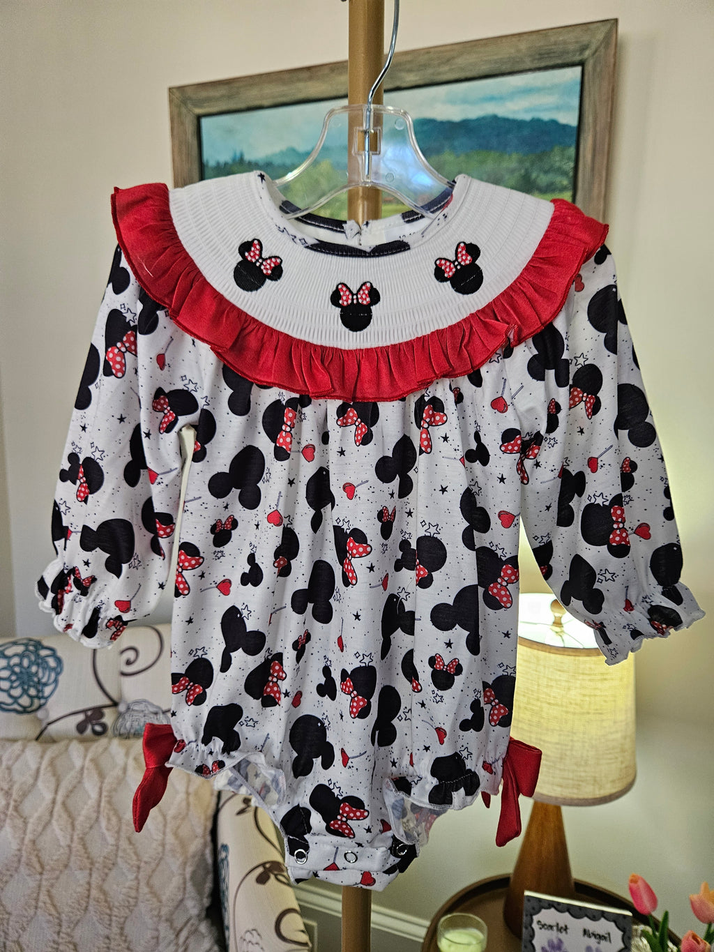 Auraquise Adorable Minnie Romper with Red and White Ruffle