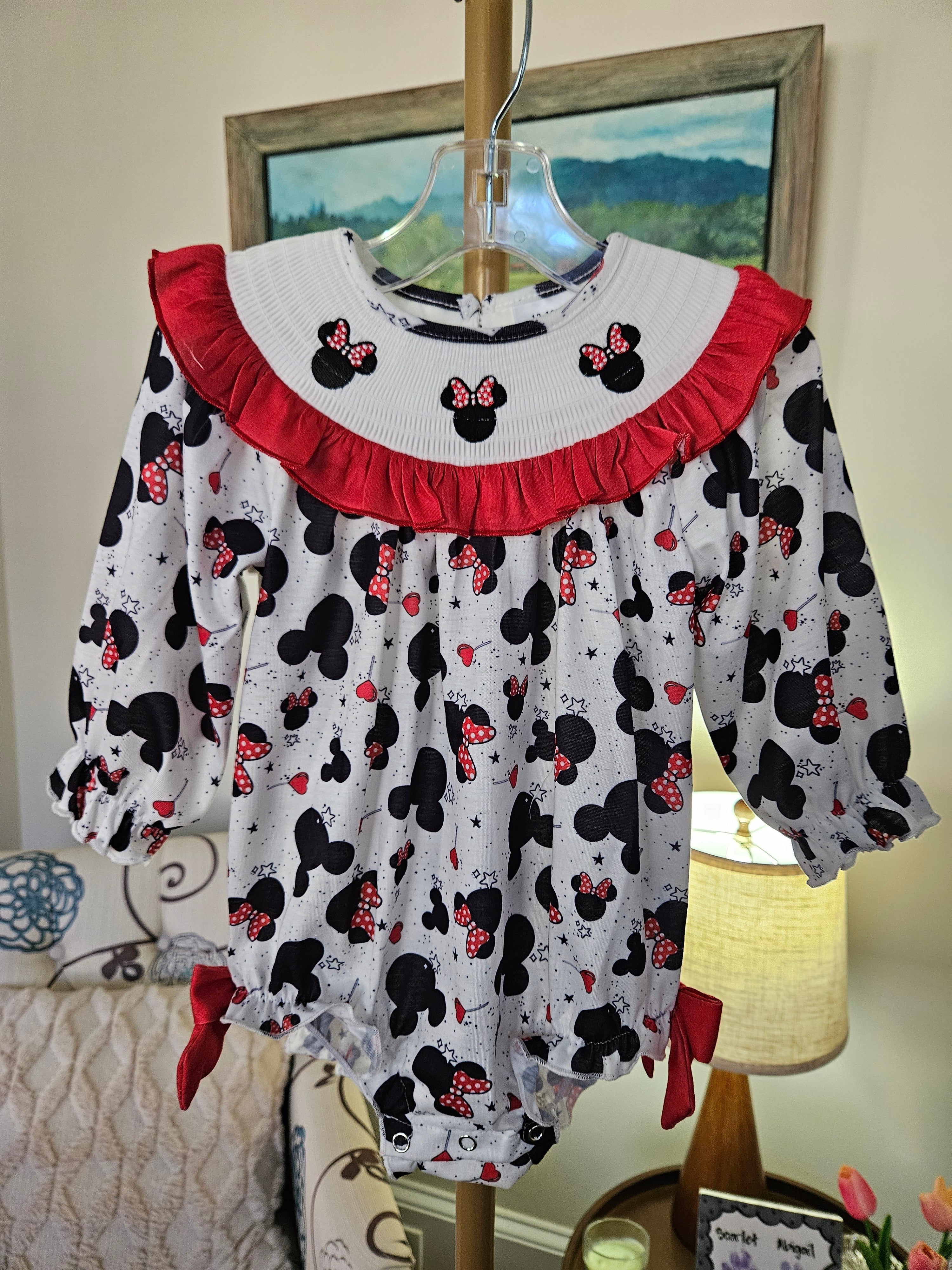 Auraquise Adorable Minnie Romper with Red and White Ruffle