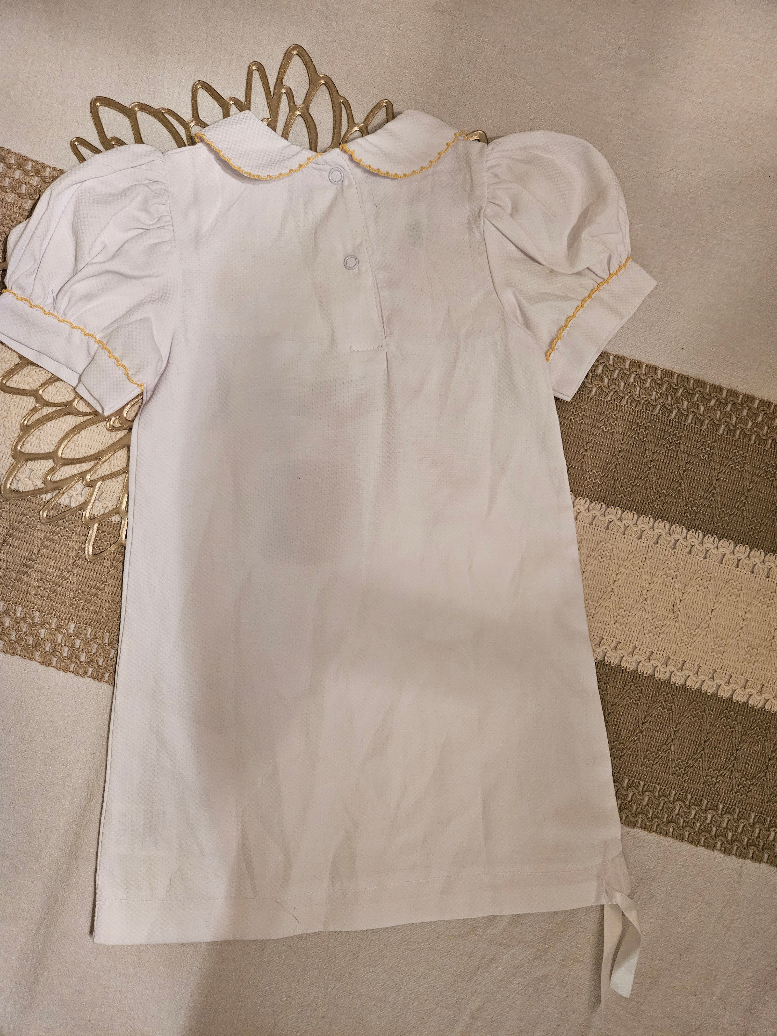 MSC White Dress with Yellow Smocked Ducks Sz 0-6M