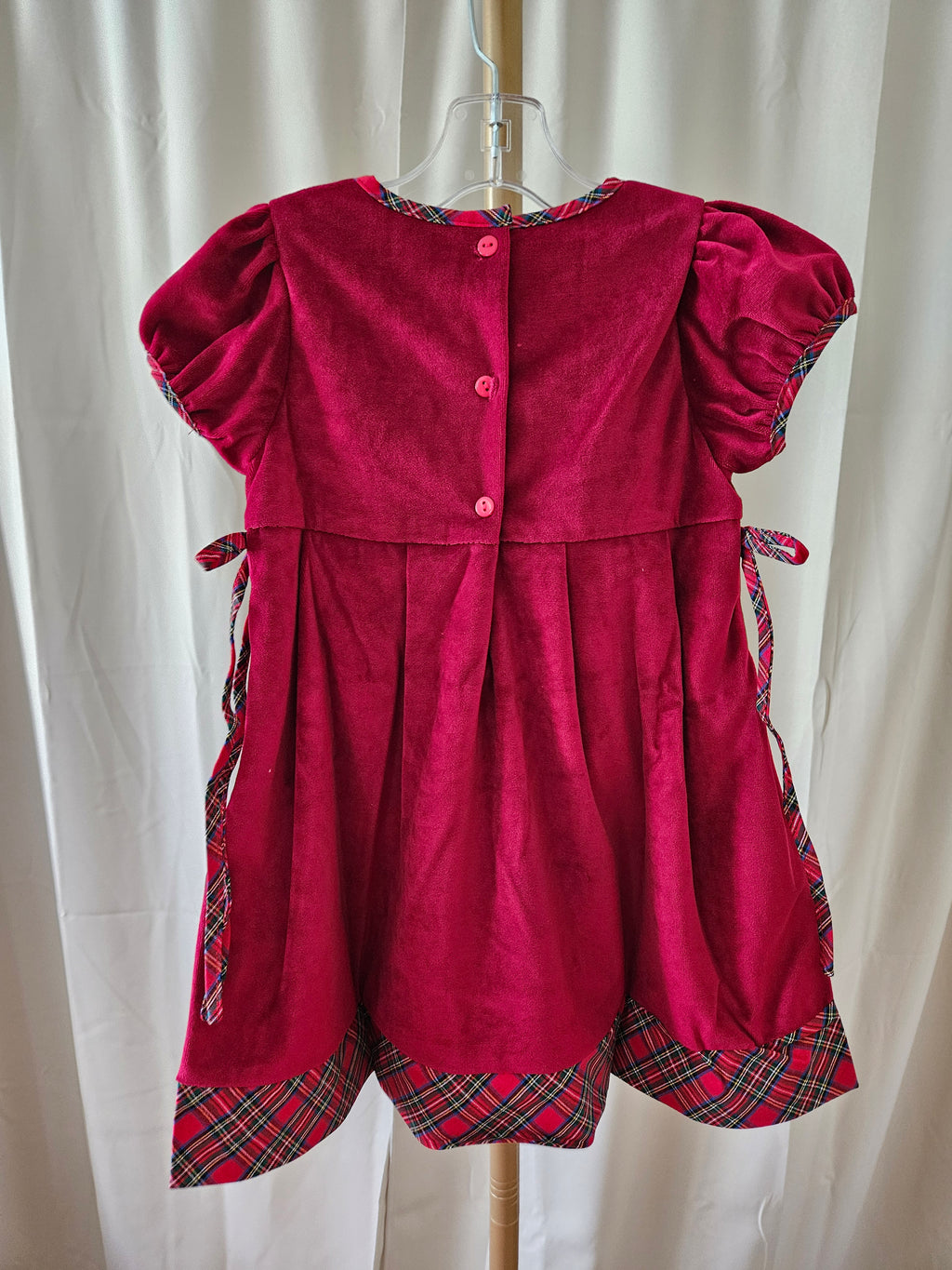 Lil Cactus Deep Red Velvet Christmas Dress Plaid Trim