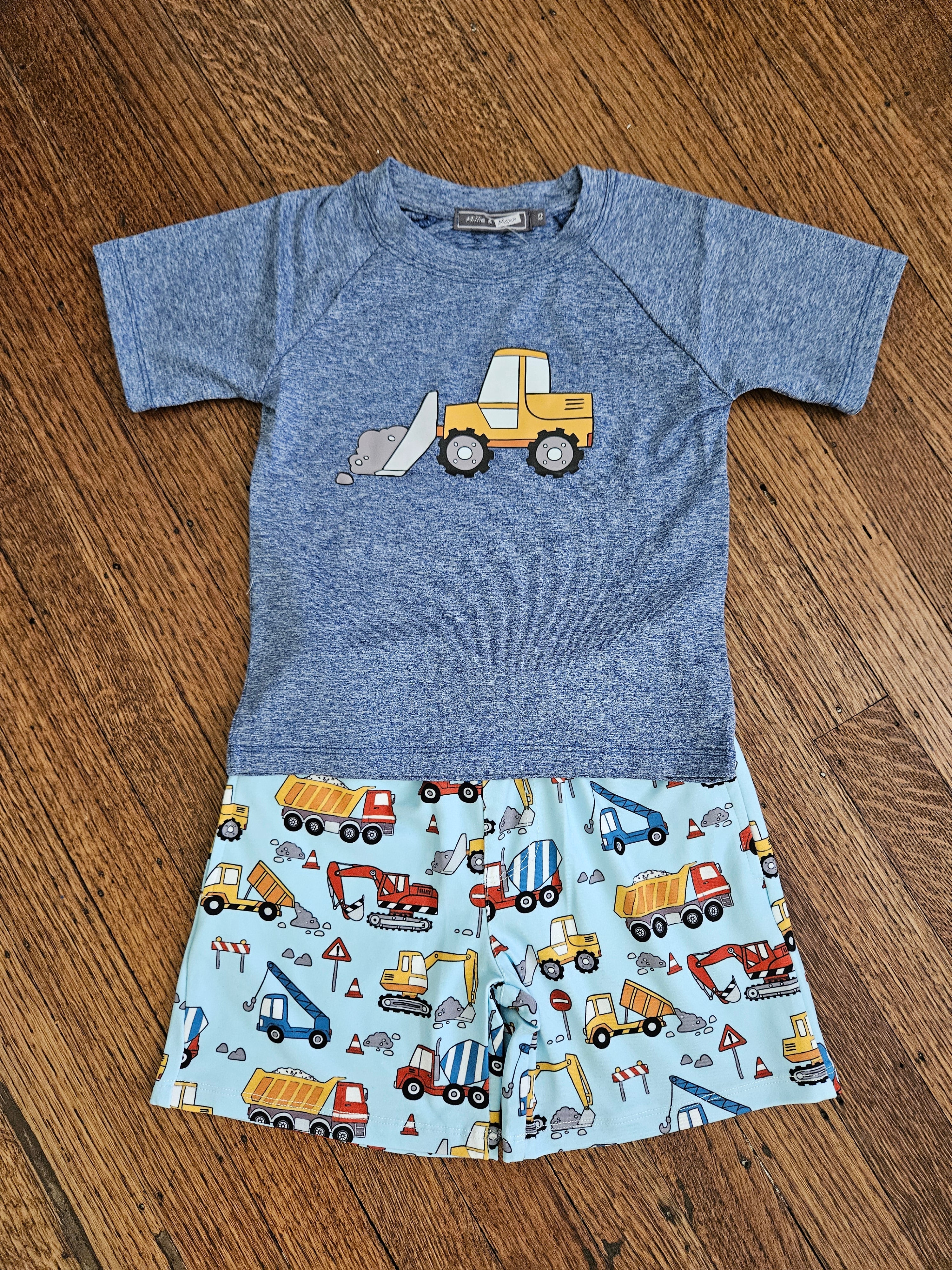 Millie Loves Lily Gray Bulldozer Tee & Heavy Equipment Shorts Set | Sizes 3 & 4