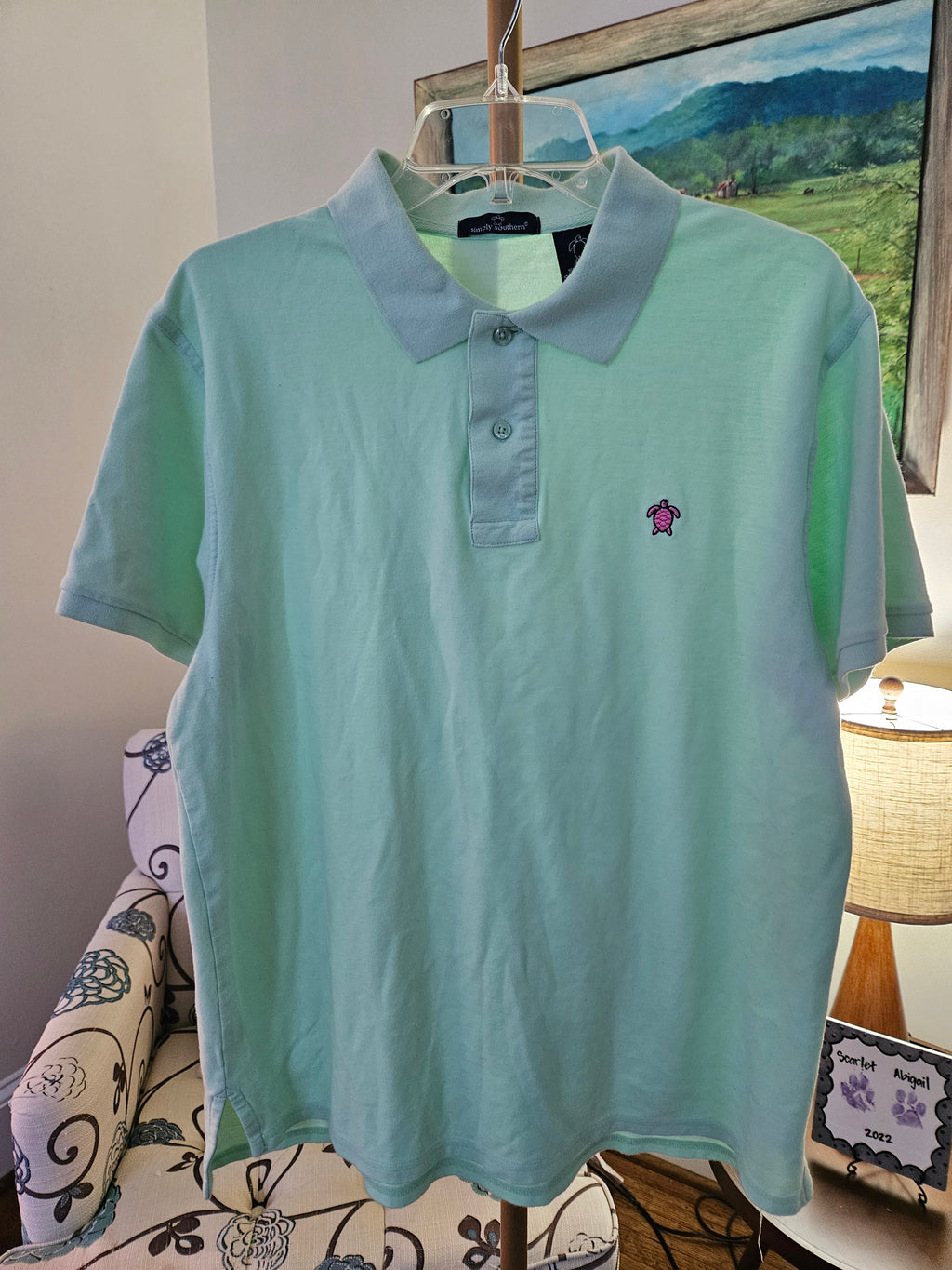 Simply Southern Light Green Polo Shirt Sz Lg
