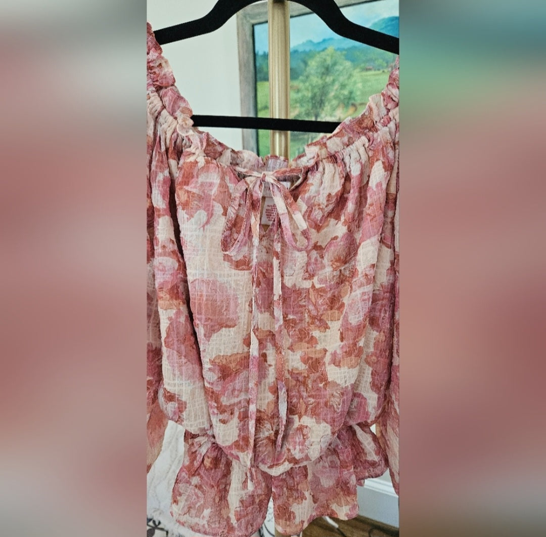 Flying Tomato Cropped Floral Balloon Top Size Small