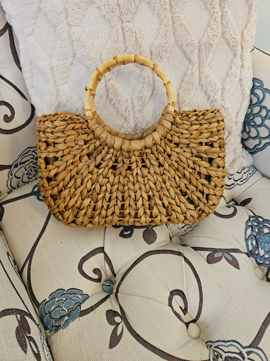 Handwoven Elegant Handbag with bamboo handle