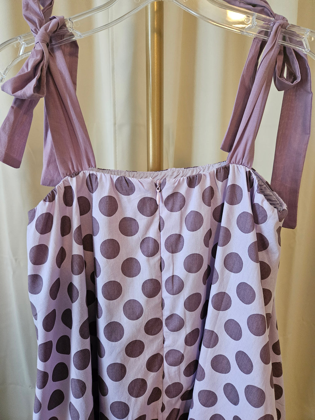J.NNA Purple Polka Dot A-Line Dress with Pockets Tie Shoulder Mini