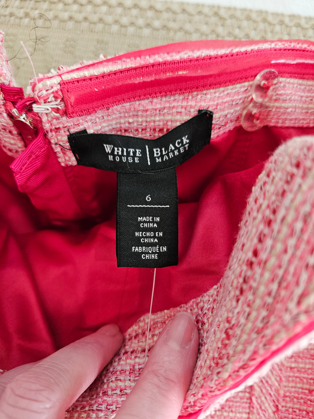 White House Black Market Pink Tweed Zip Back Top Size 6 NWT
