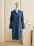 Women with Control Denim Long Sleeve Dress with Pockets – Large