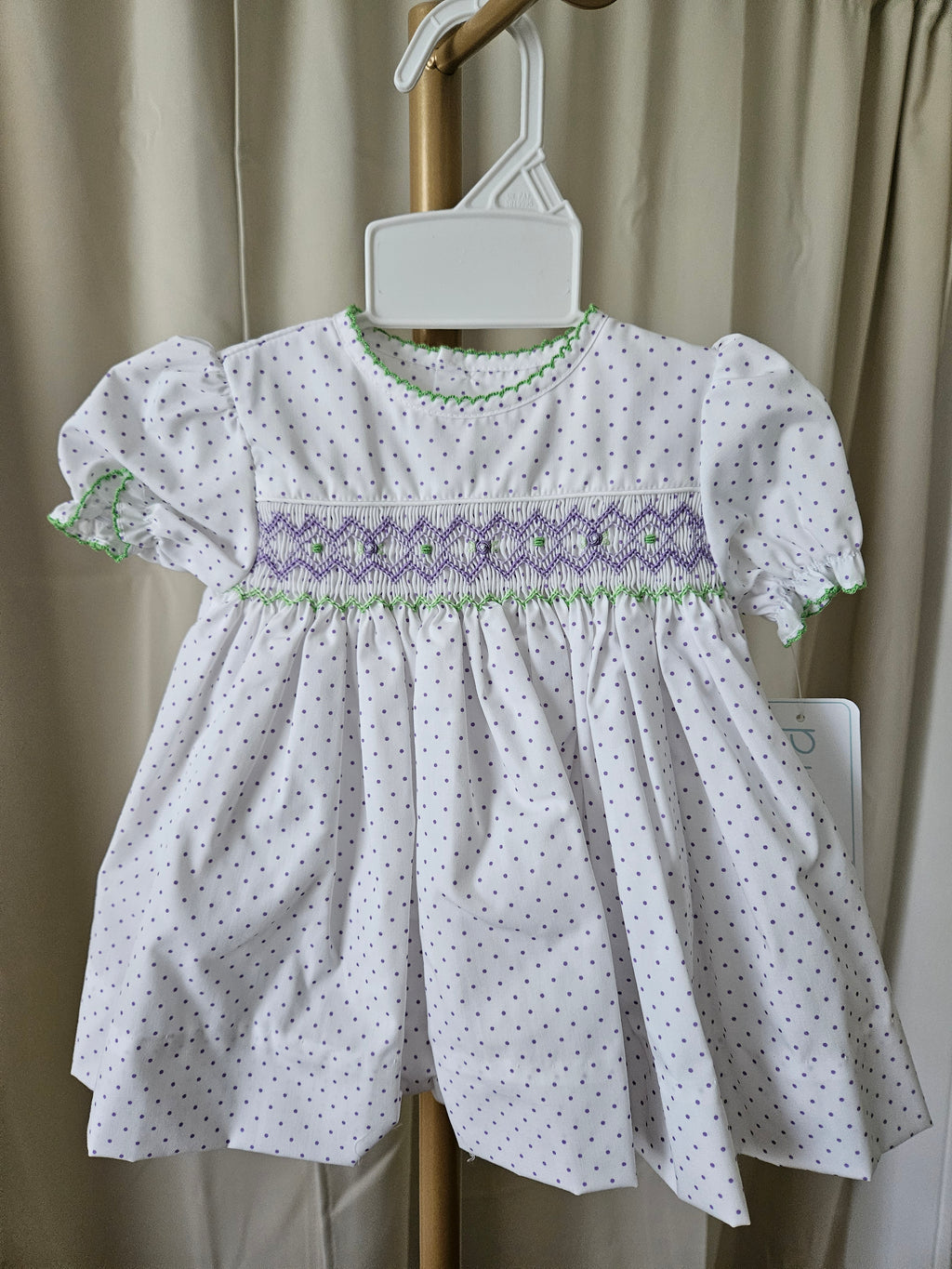 Petit Ami White & Purple Polka Dot Smocked Dress Set | NB–3M